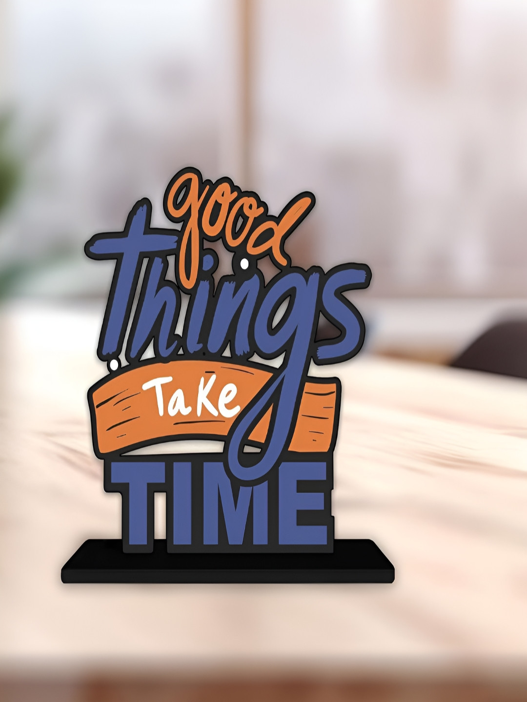 Phirki Studio Good Things Take Time Black Wood Natural Living Room Small Showpiece - 5.5 Inches