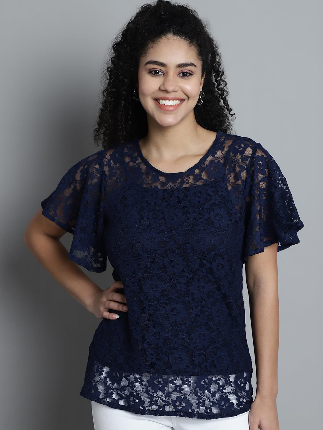 SZN Blue Floral Lace Top with Camisole
