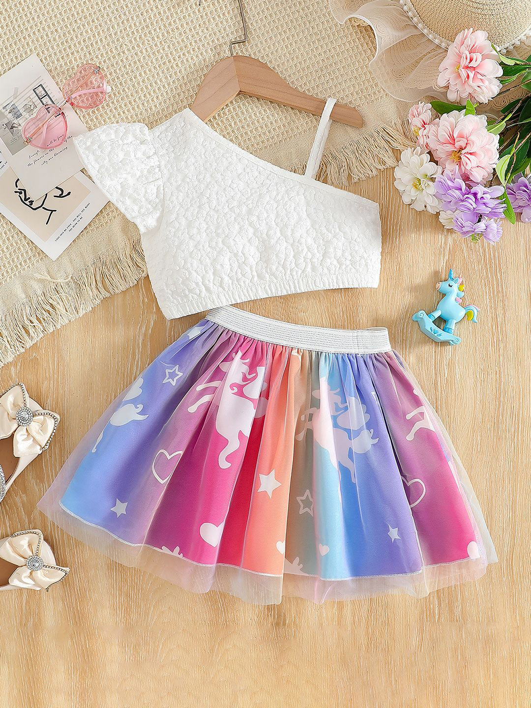 YK Girls Printed Top With Skirt Clothing Set