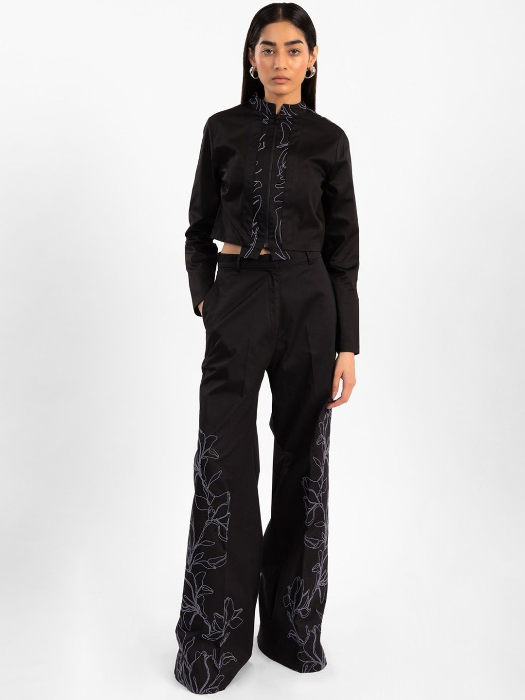 Contemponari Embroidered Jacket With Trousers Co-Ords