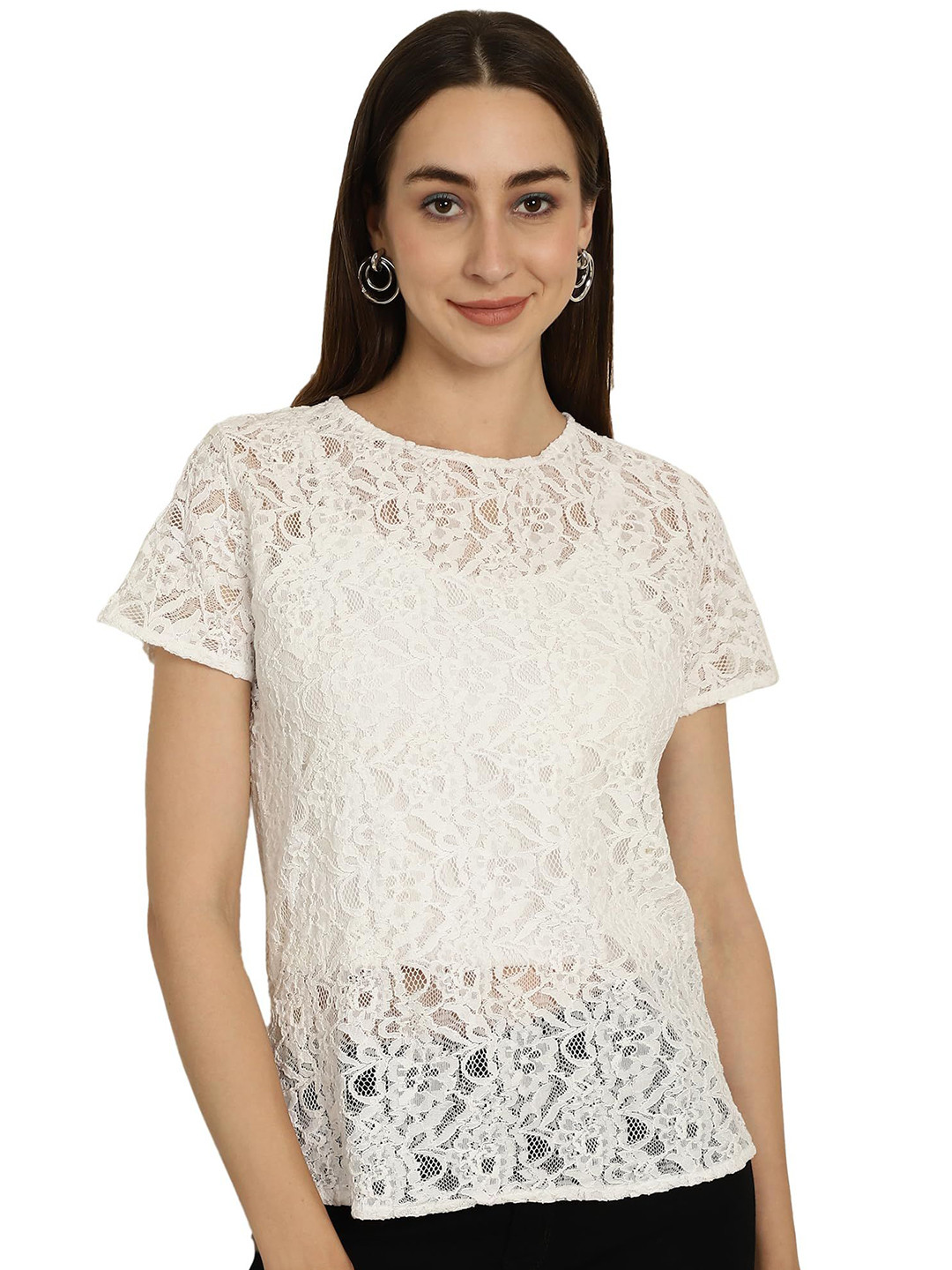 SZN White Lace Floral Casual Top