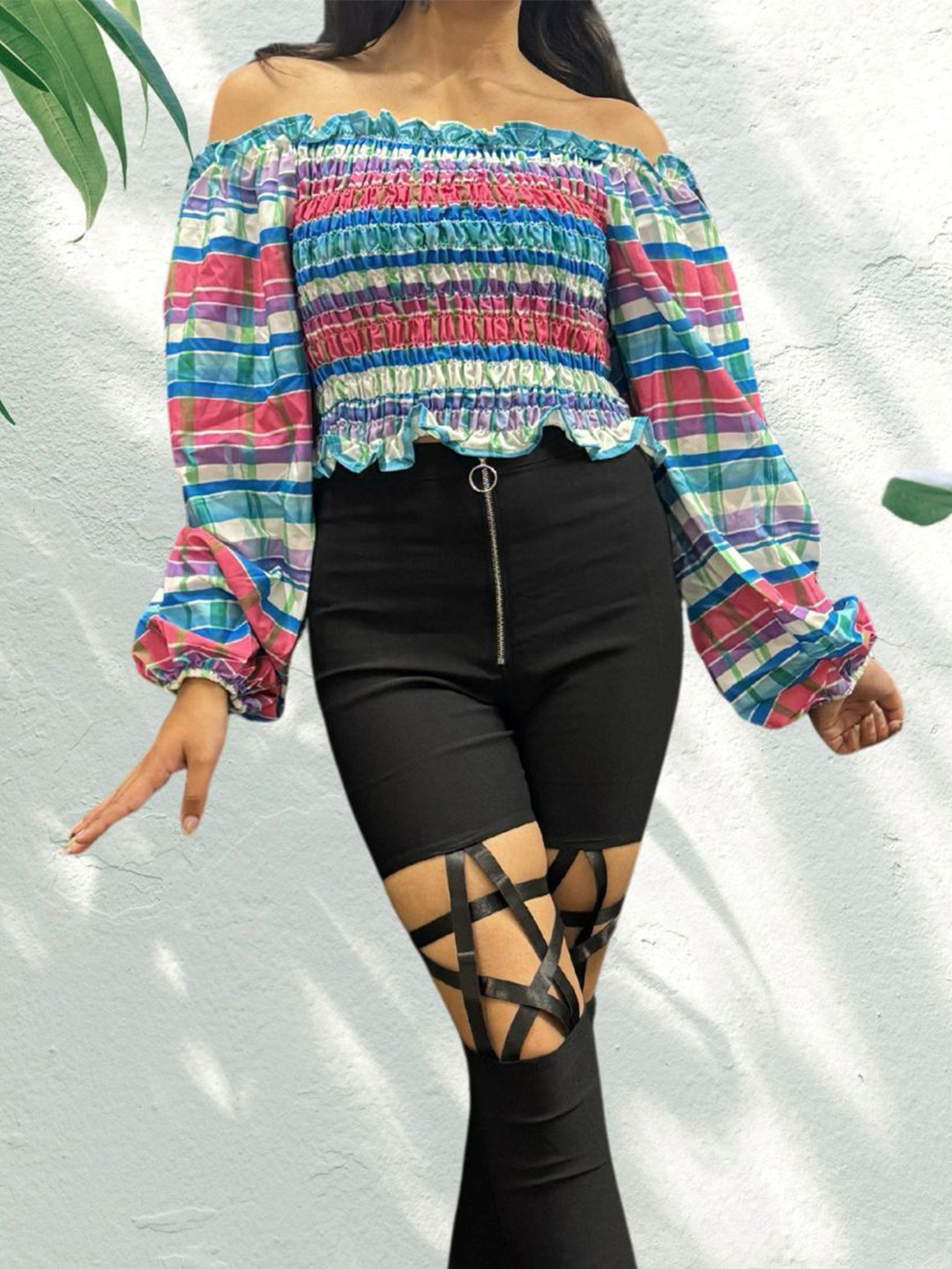 MADE FOR HER LABEL Striped Off-Shoulder Bardot Top