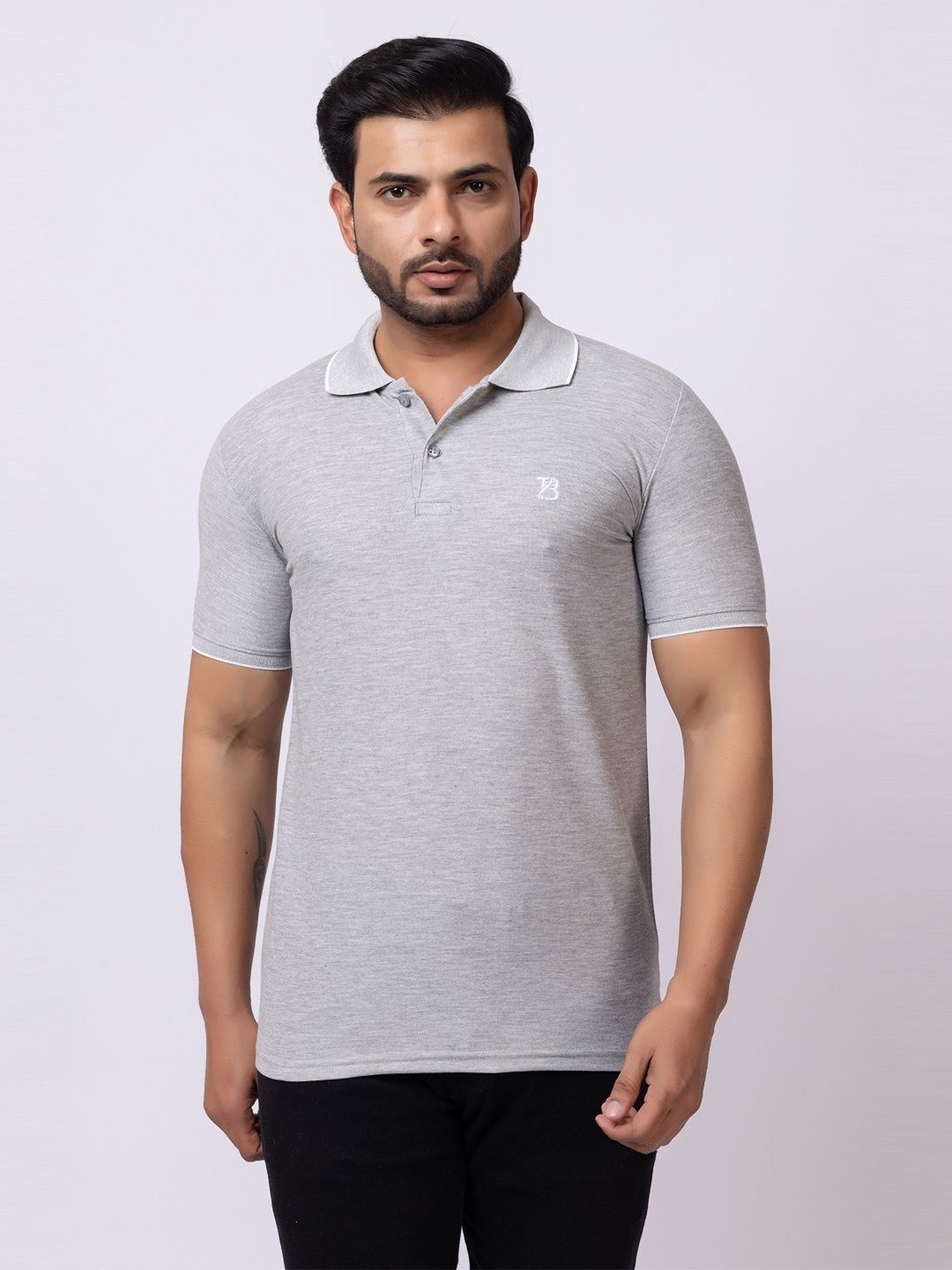 GEE 5 Cotton Self Design Printed Polo Collar T-shirt