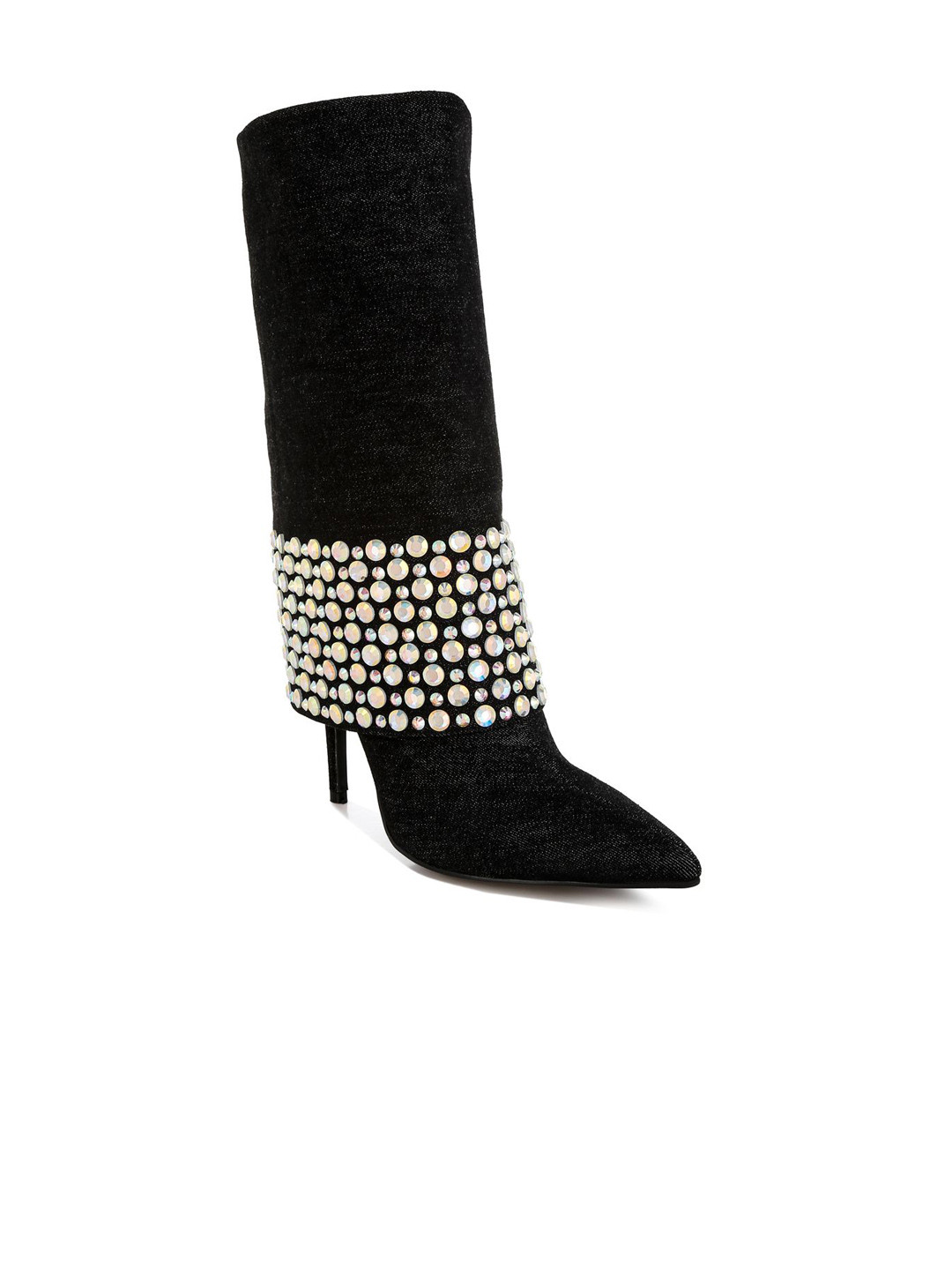 London Rag Women Diamante & Rhinestones Denim Boots