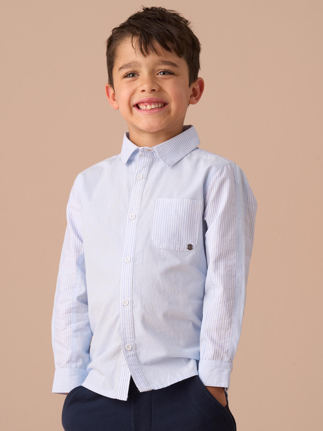 Angel & Rocket Boys Vertical Striped Spread Collar Cotton Regular Fit Shirt
