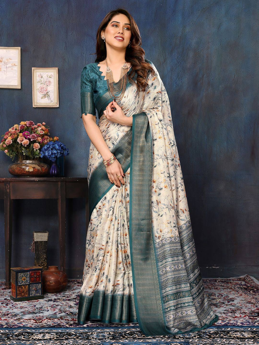 LeeliPeeri Designer Floral Silk Cotton Designer Saree