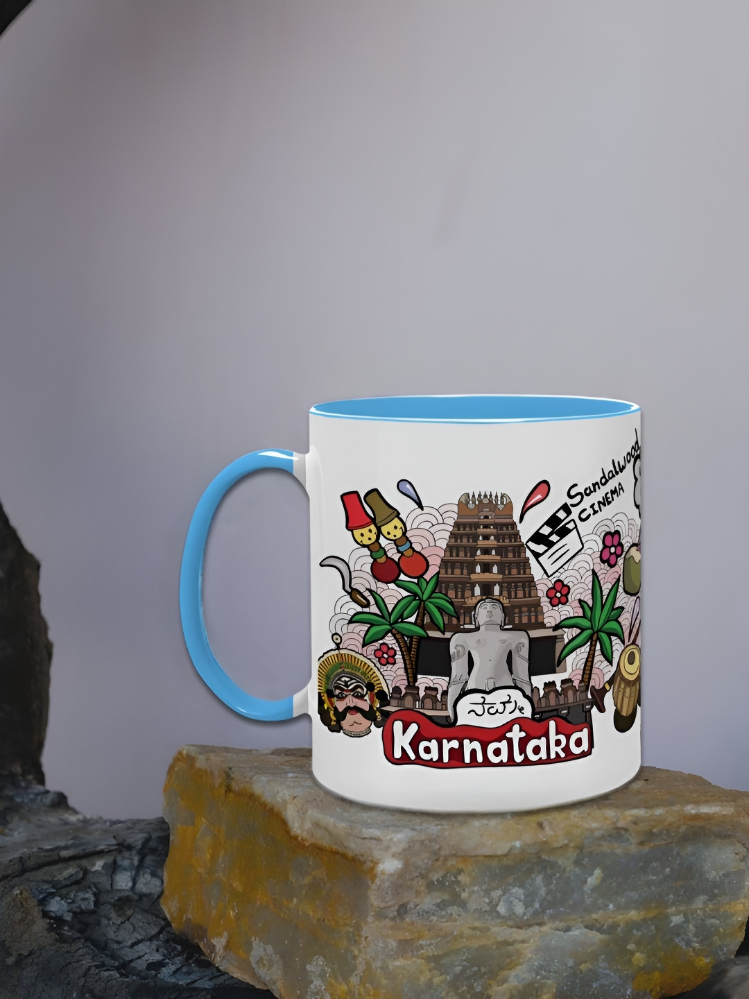 Indigifts Gaj Platinum Rim White Graphic Ceramic Microwave Safe Mug-325ml