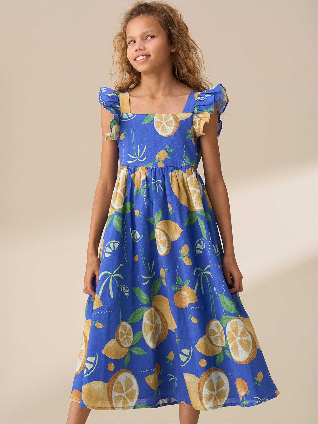 Angel & Rocket Floral Print Flutter Sleeve Fit & Flare Midi Dress