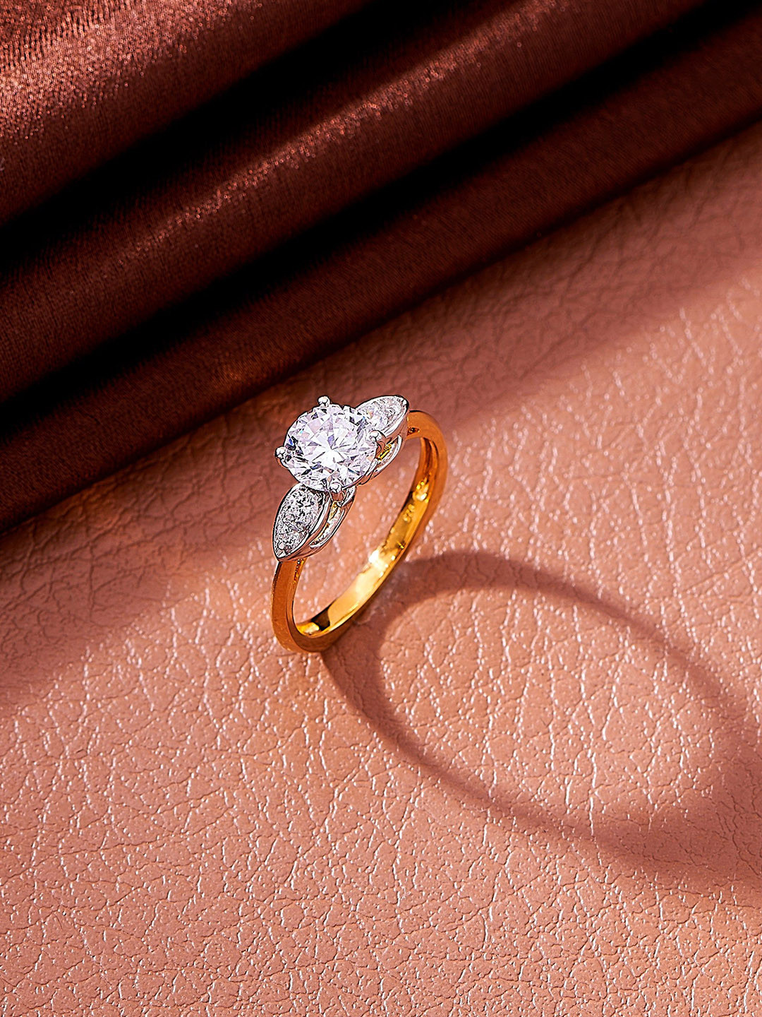 Nipura 925 Sterling Silver Gold-Plated CZ Studded Fairytale Crown Solitaire Finger Ring