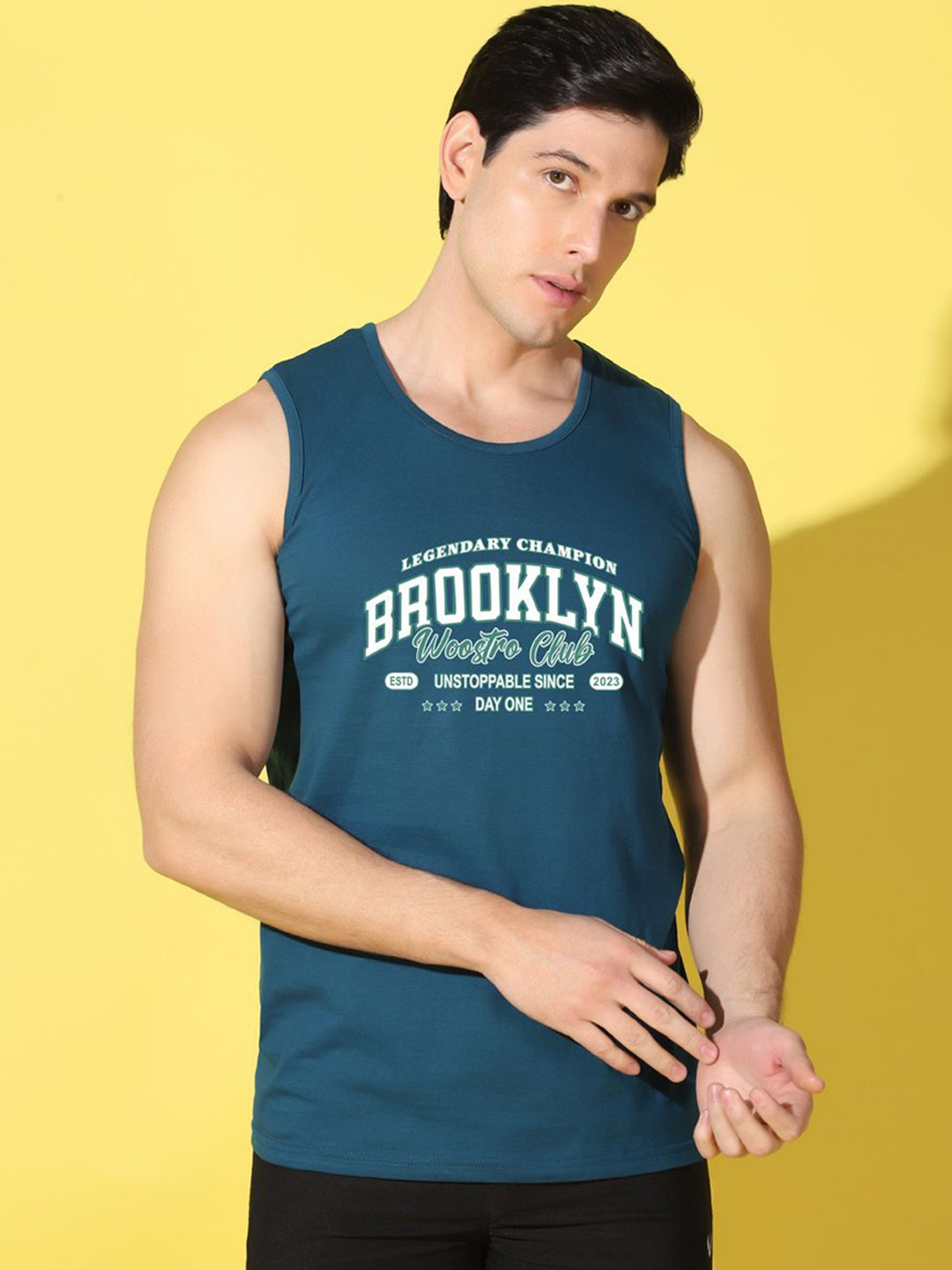 WOOSTRO Printed Gym Innerwear Vest VWS26 BKLN PEACOCK