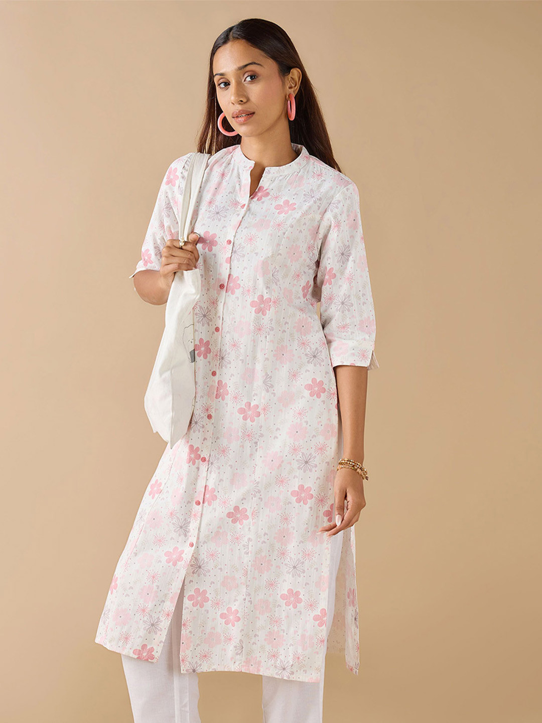 Vismay Floral Printed Pure Cotton Princess Cut Straight Kurta