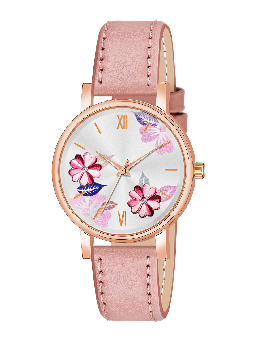 THE SHOPOHOLIC Printed Dial & Leather Straps Analogue Watch K-PEACH