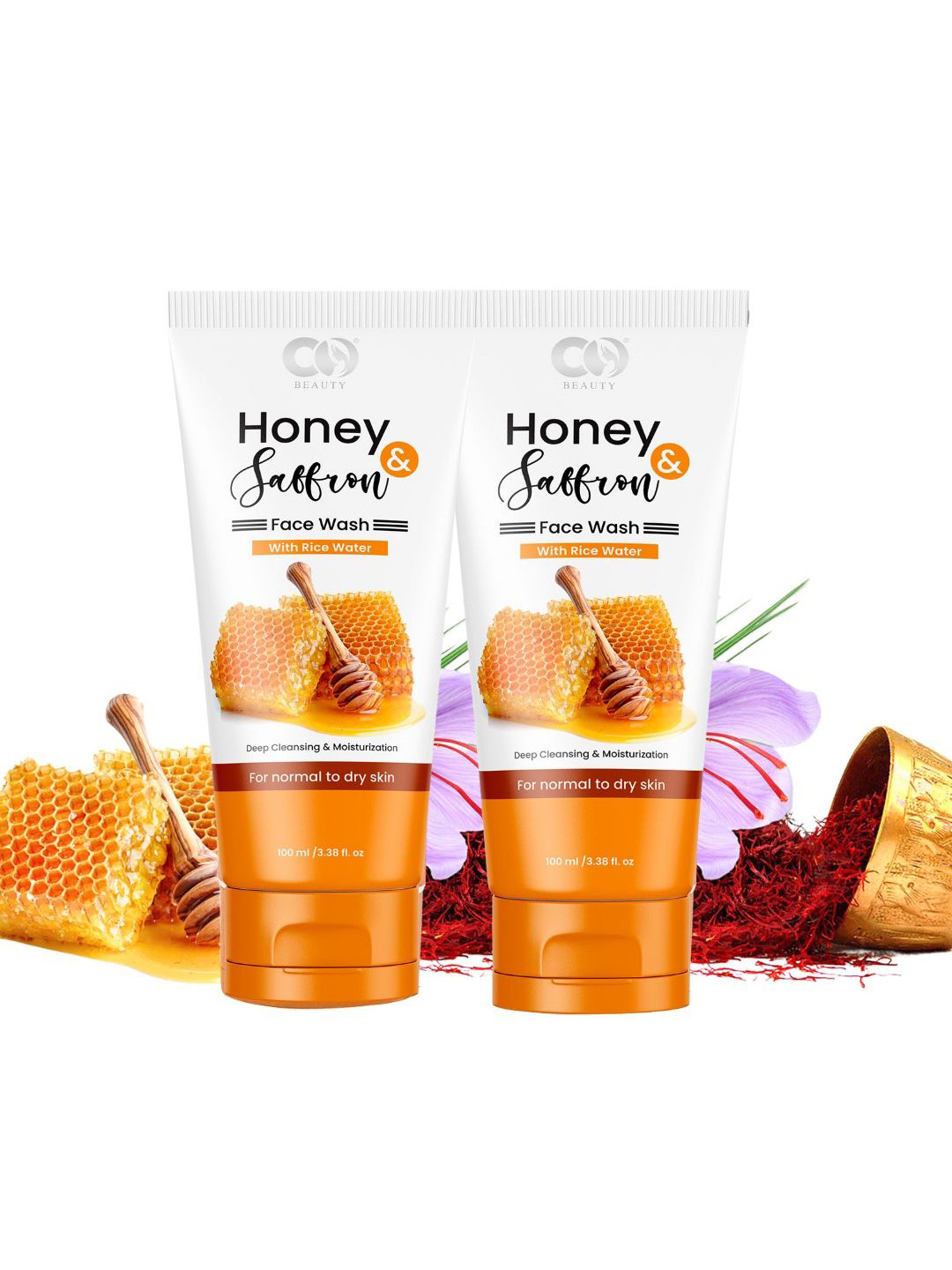 CO BEAUTY Set Of 2 Honey & Saffron Face Wash With Rice Water - 100 ml Each
