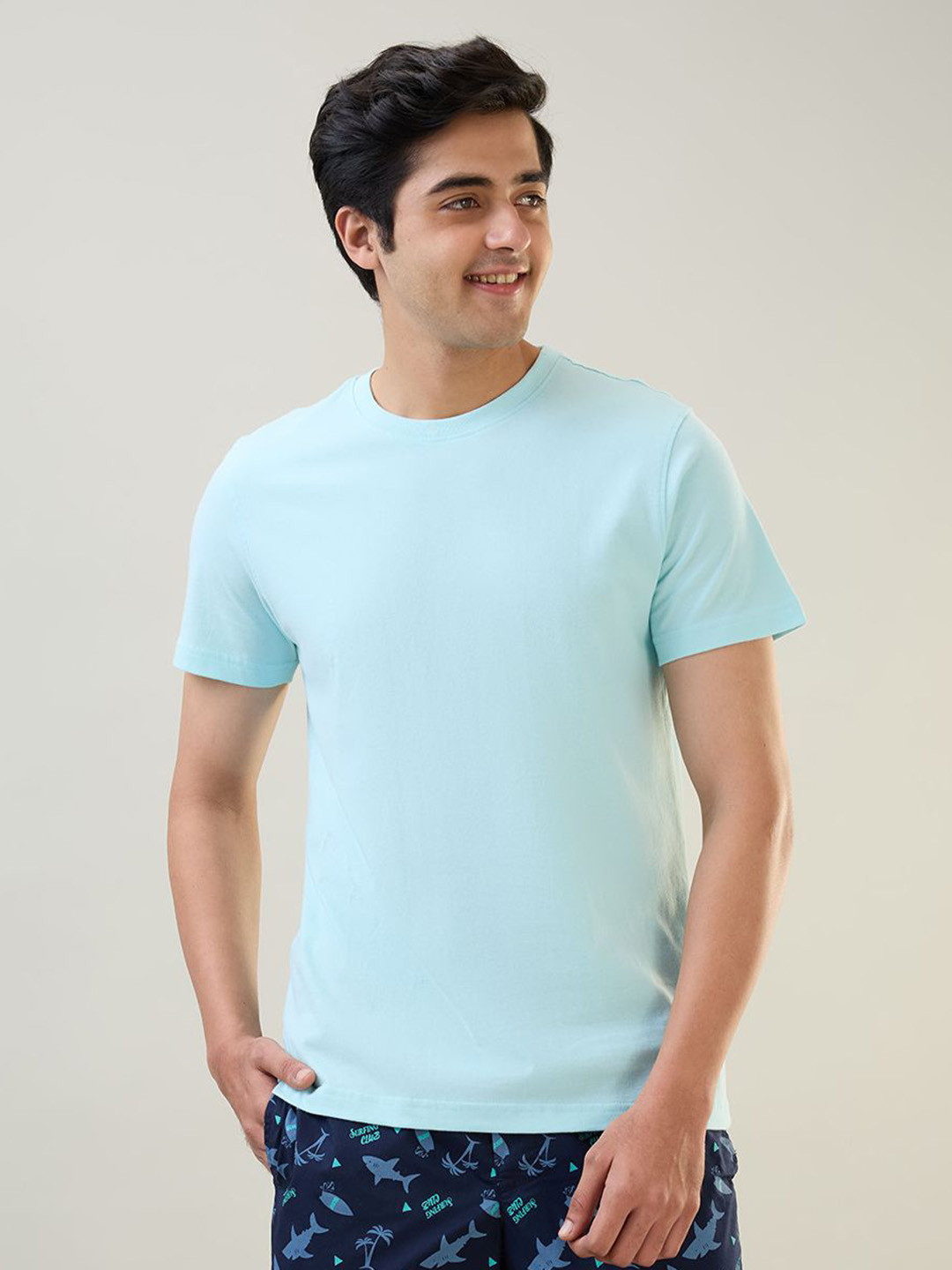 SleepZ by Raymond Men Solid Round Neck Cotton Regular Fit T-shirt