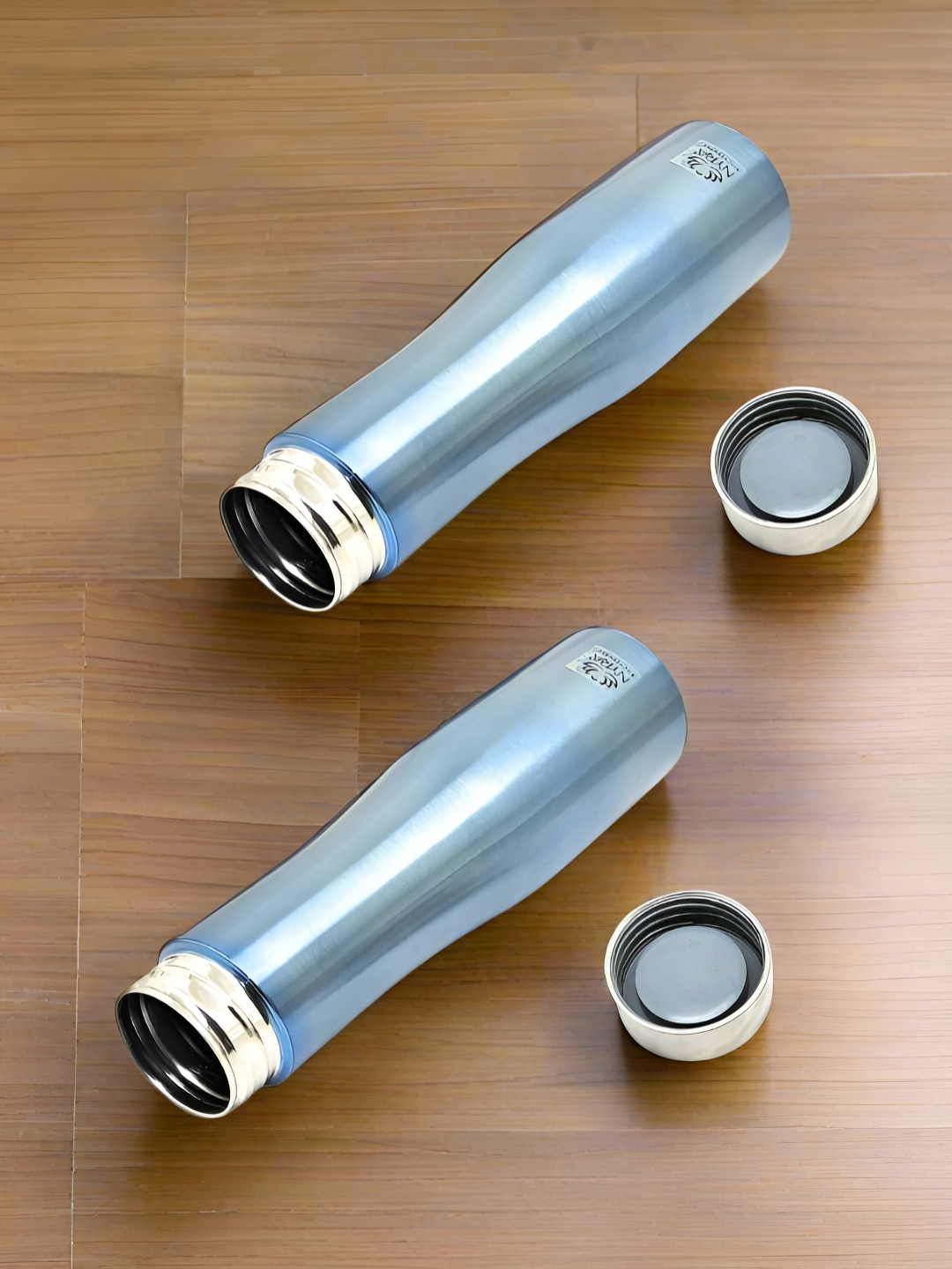 Nyra Kitchenware Blue & Grey Set of 2 Stainless Steel Solid Single Wall Vacuum Water Bottle