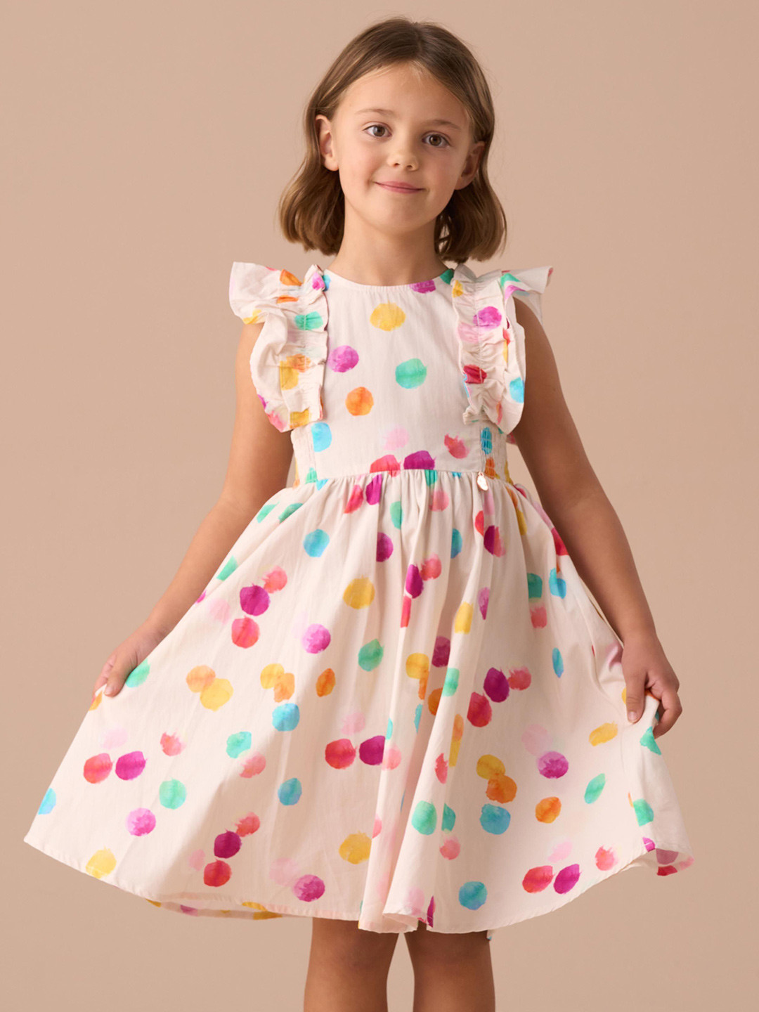 Angel & Rocket Polka Dot Print Flutter Sleeve Fit & Flare Midi Dress
