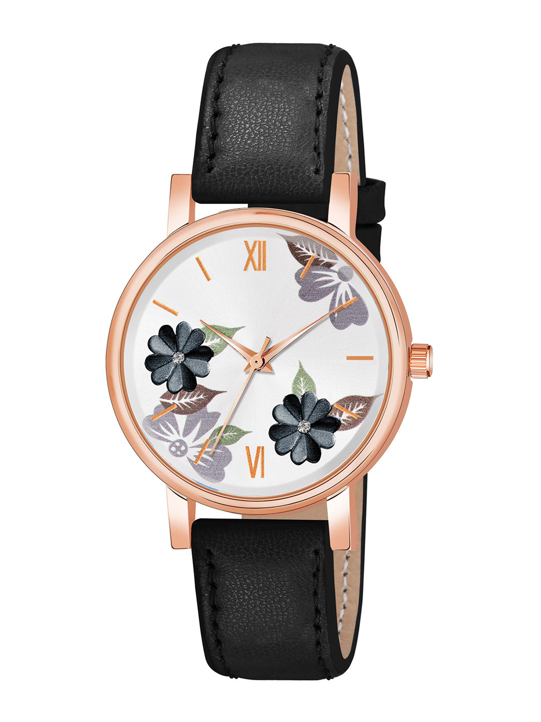 THE SHOPOHOLIC Printed Dial & Leather Straps Analogue Watch K-BLACK
