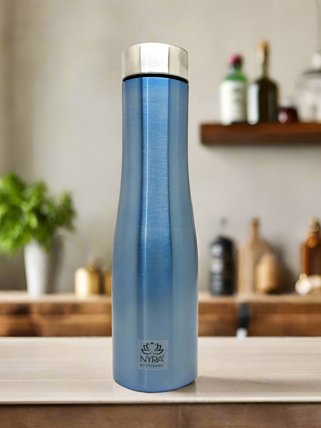 Nyra Kitchenware Blue & Grey Single Stainless Steel Solid Single Wall Vacuum Water Bottle