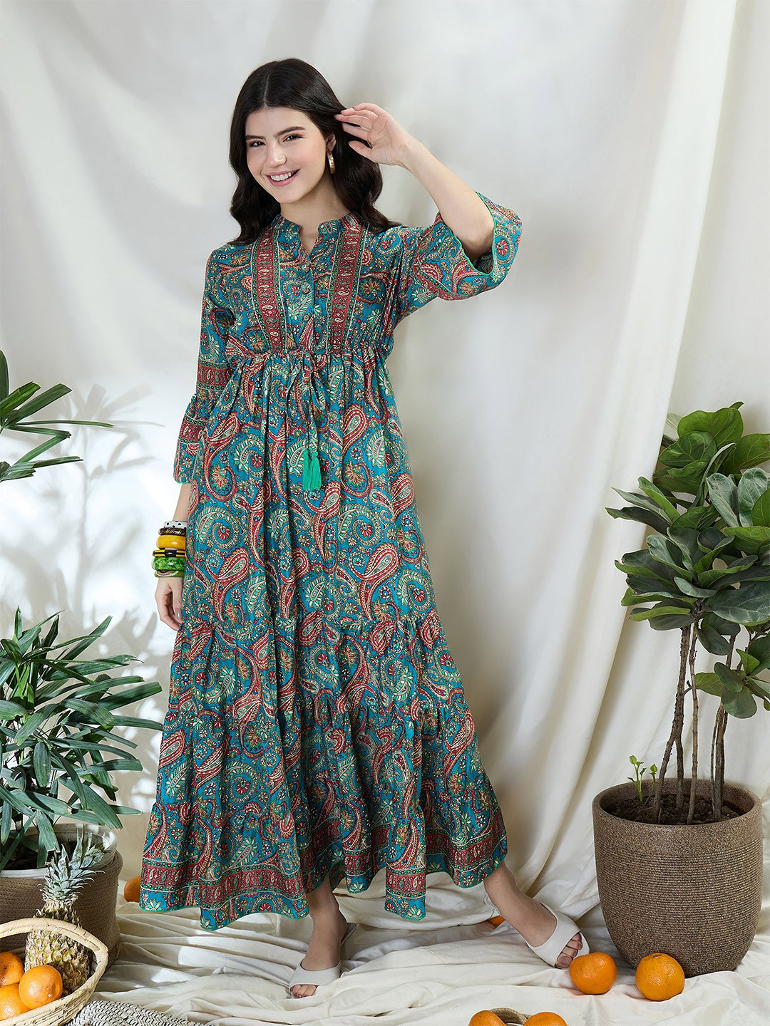 DRAPE AND DAZZLE Floral Print Bell Sleeve Maxi Dress