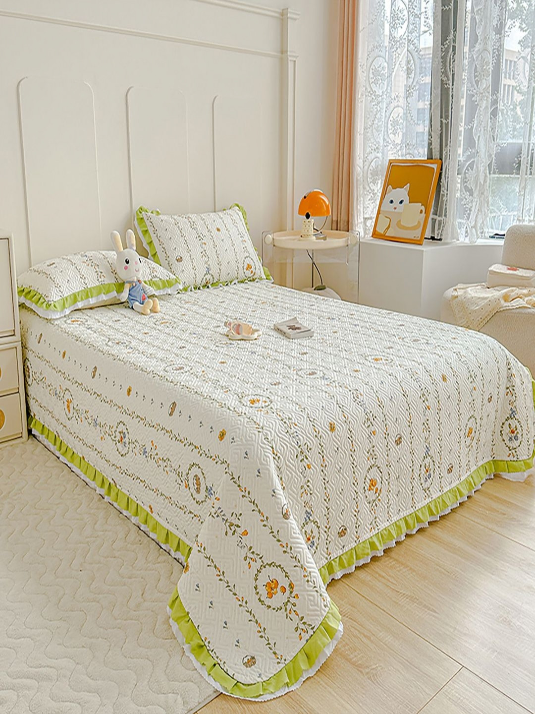 JC HOME White 240 TC Double King Bed Cover With PillowCovers