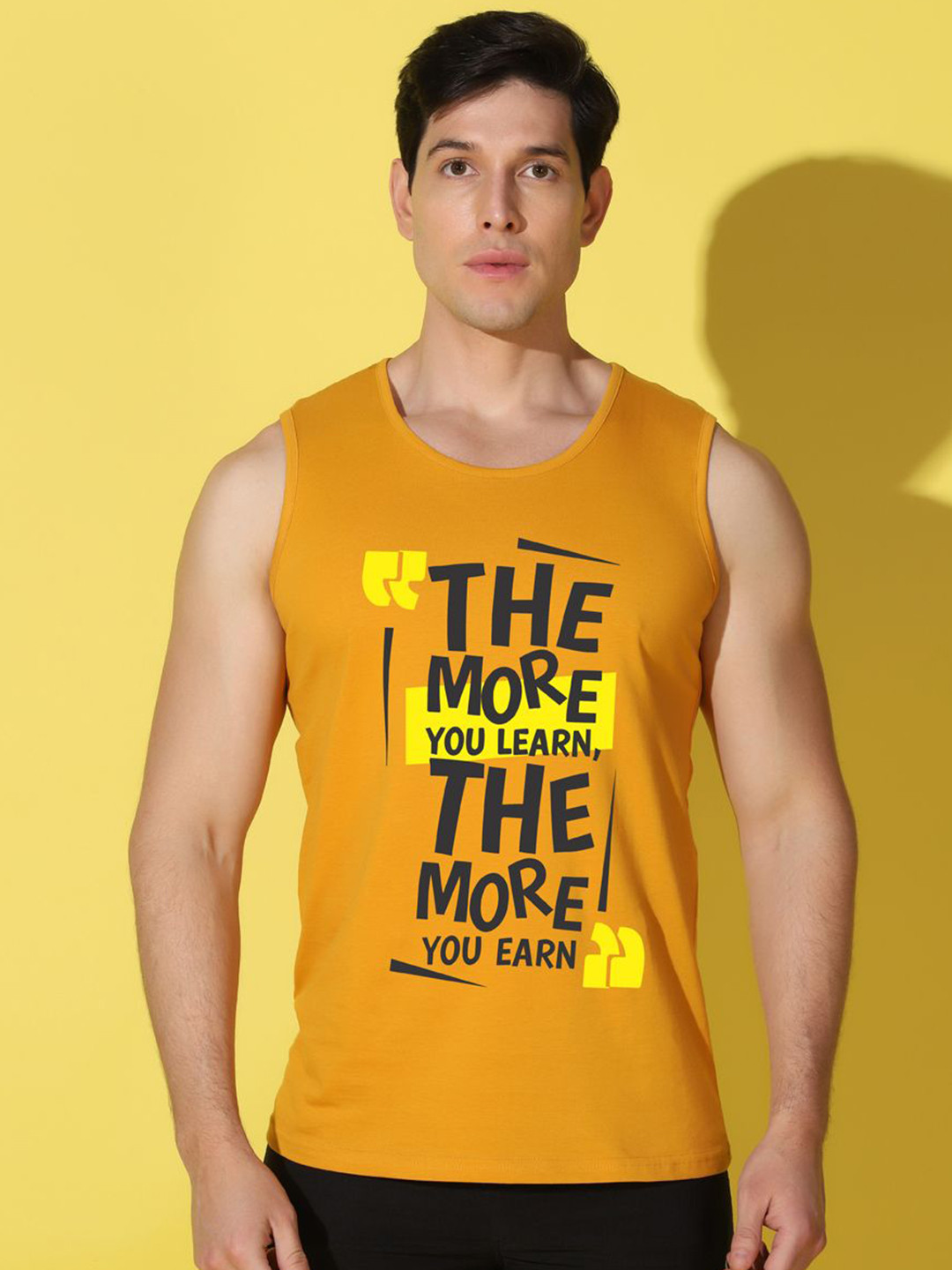 WOOSTRO Printed Gym Innerwear Vest VWS26 MORE MUSTARD