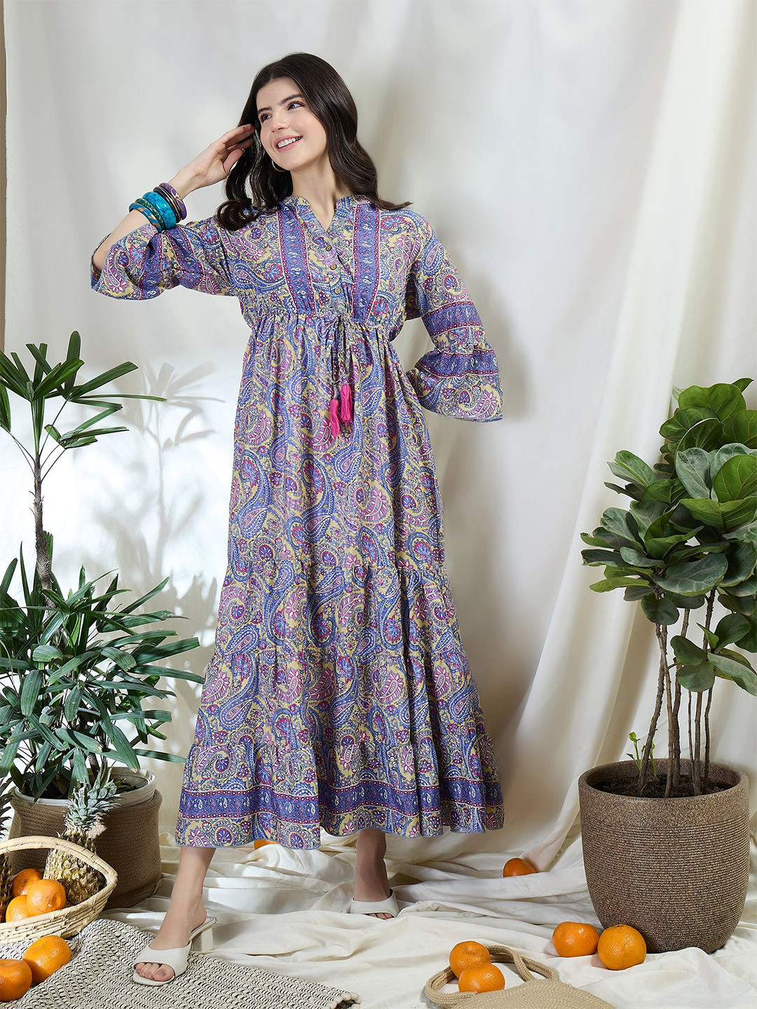 DRAPE AND DAZZLE Floral Print Bell Sleeve Maxi Dress