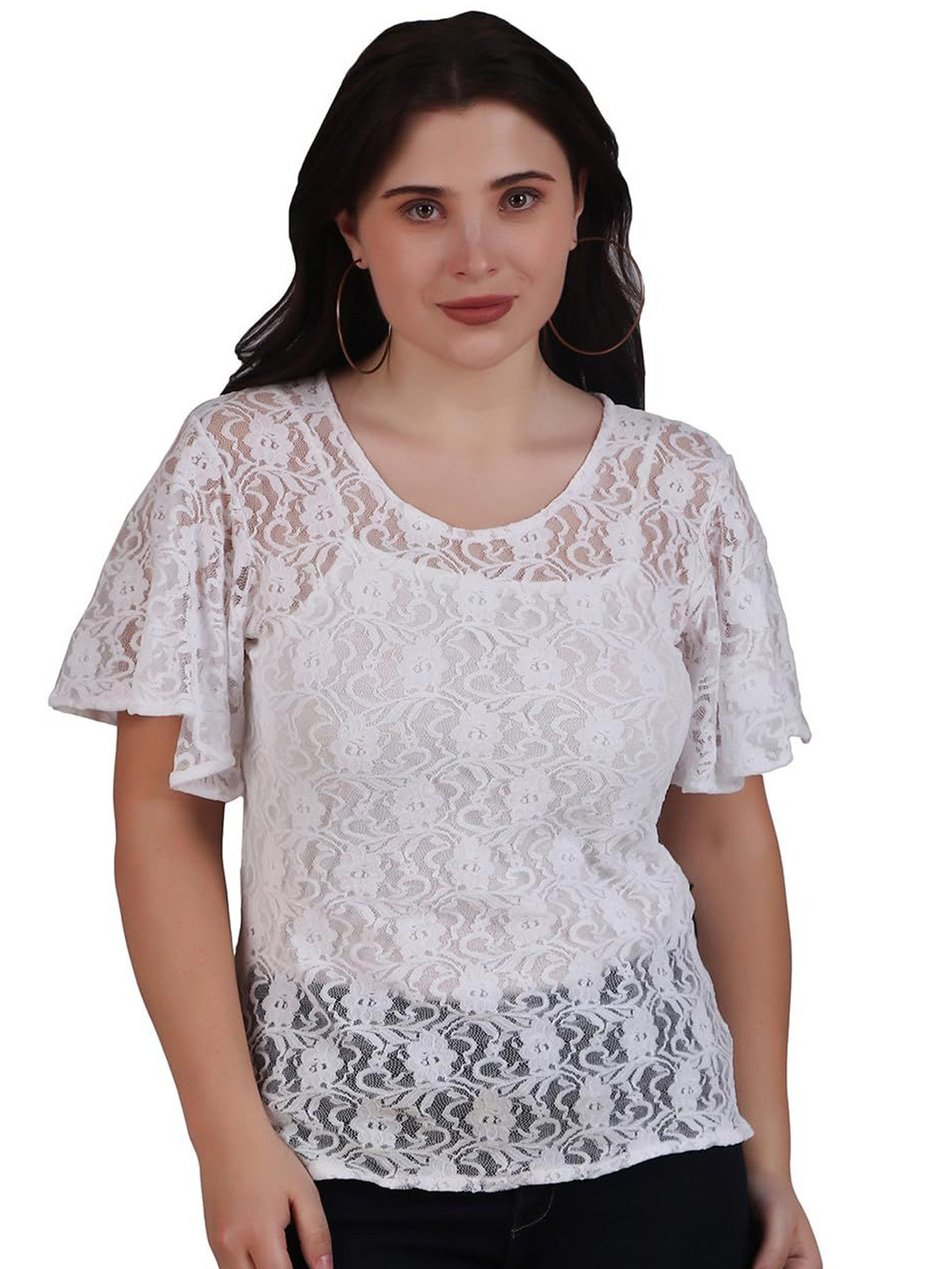 SZN White Lace Flared Sleeve Top