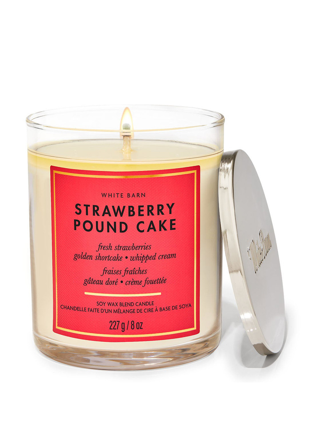 Bath & Body Works Strawberry Pound Scented 1 Wick Solid Geometric Regular Jar Candles