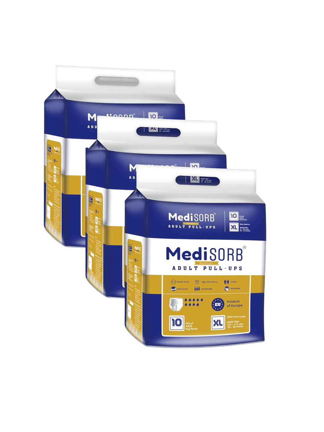 Medisorb Unisex Set Of 3 Adult Pull Ups Diaper Pants - XL 10Pcs Each