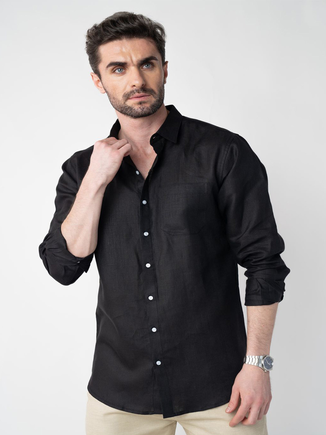VELLURE Men Pure Linen Full Sleeve Shirt