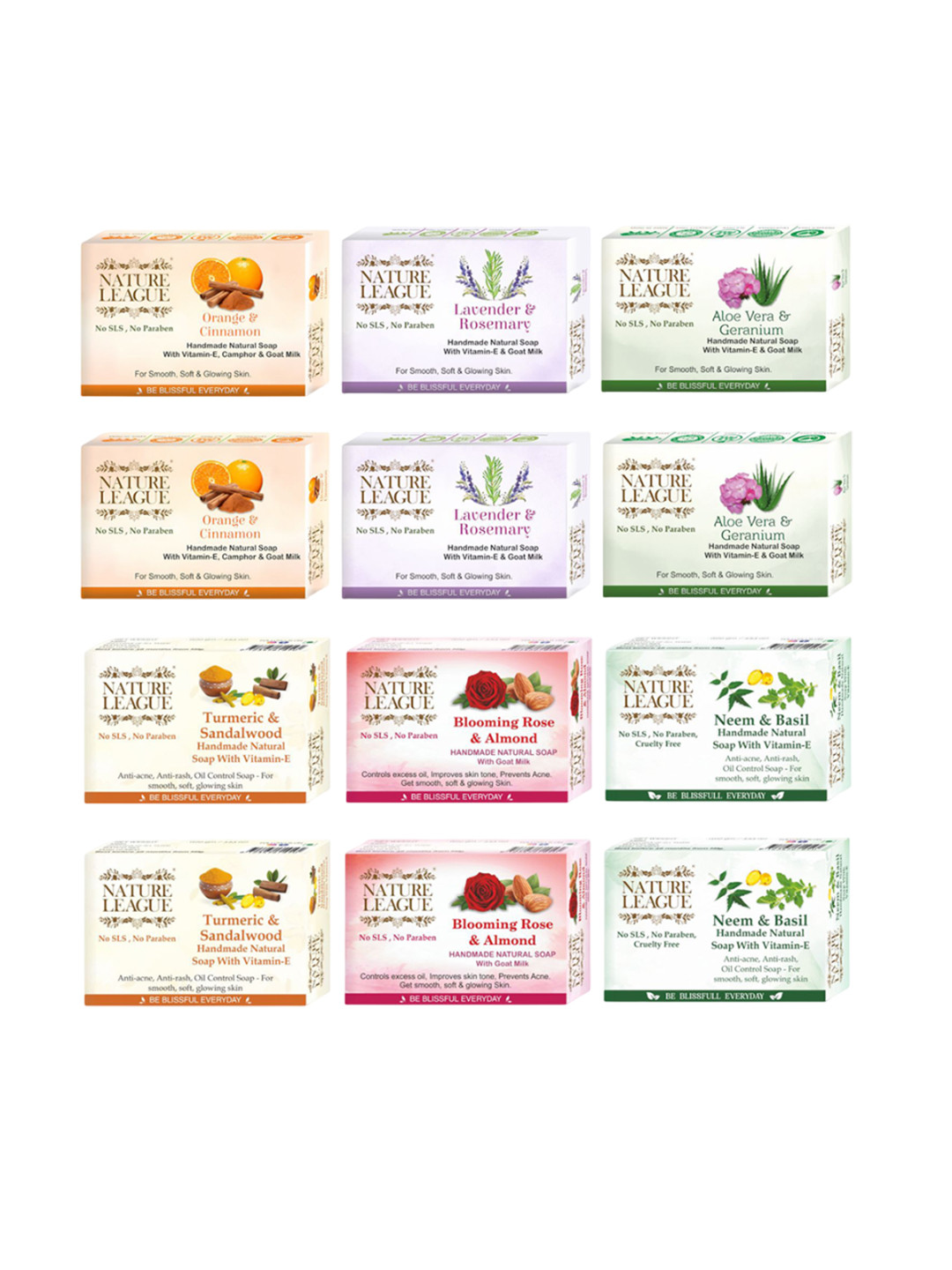 NATURE LEAGUE Set Of 12 Skin Nourishing Handmade Soaps - 100g Each
