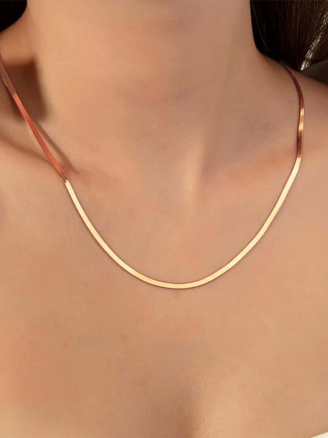 VAMA Women Steel Rose Gold Flat Snake Herringbone Necklace & Chains