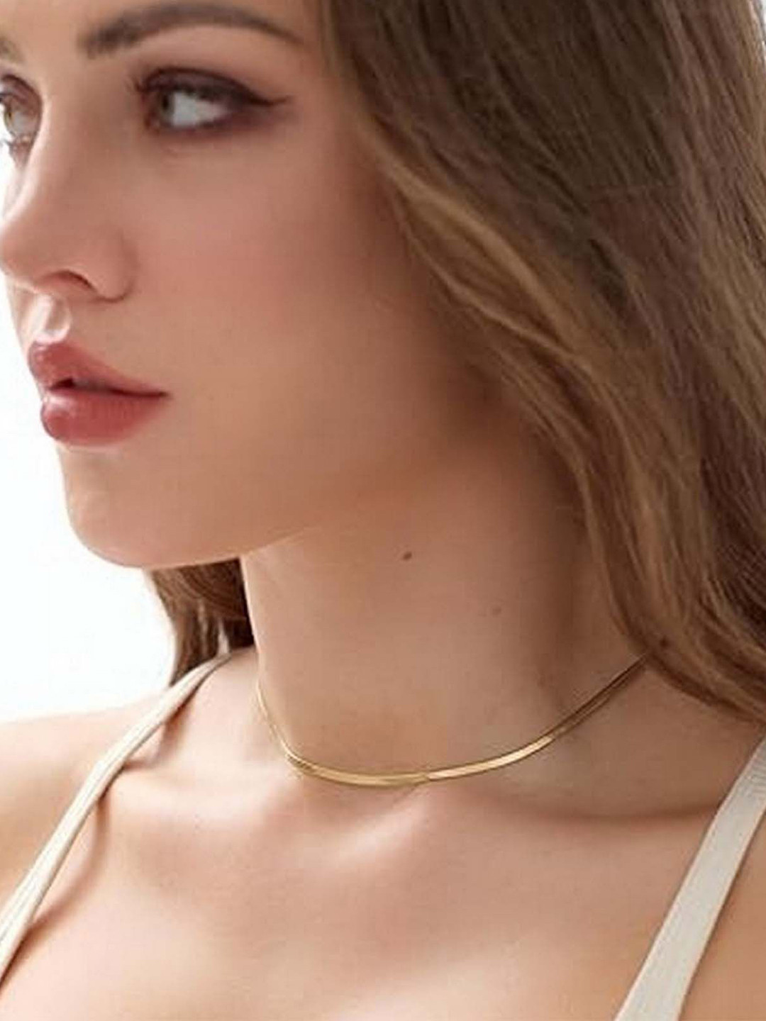 VAMA Gold-Plated Anti Tarnish Stainless Steel Herringbone Snake Minimal Chain