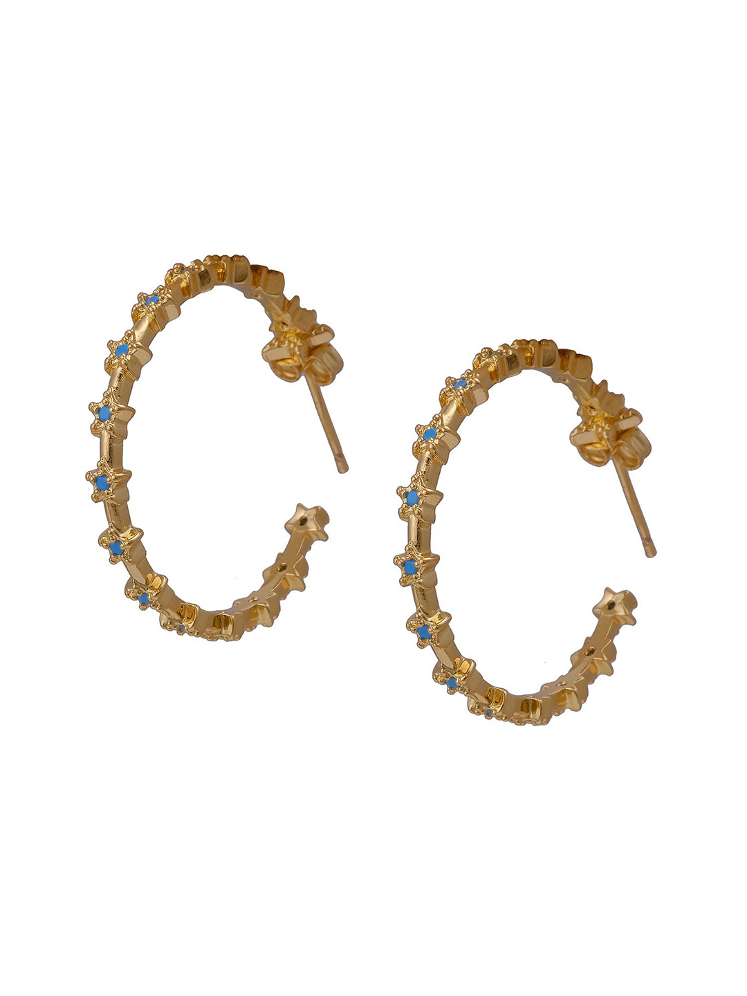 EL JOYERO Gold-Plated Turquoise Studded Circular Shaped Hoop Earrings
