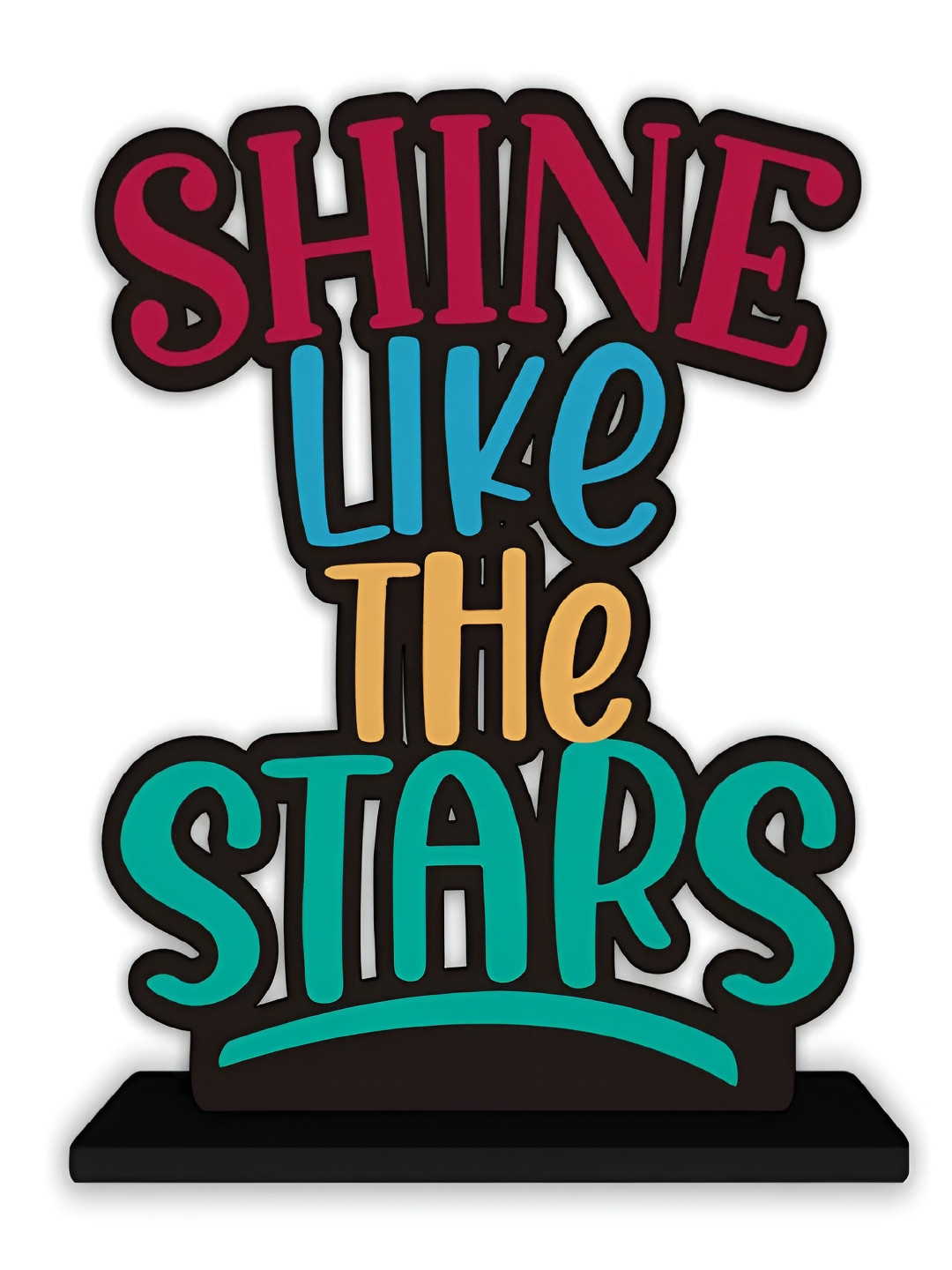 Phirki Studio Shine Like the Stars Positive Quotes Decorative Table Black Wood Natural Living Room Small Showpiece - 5.5 Inches