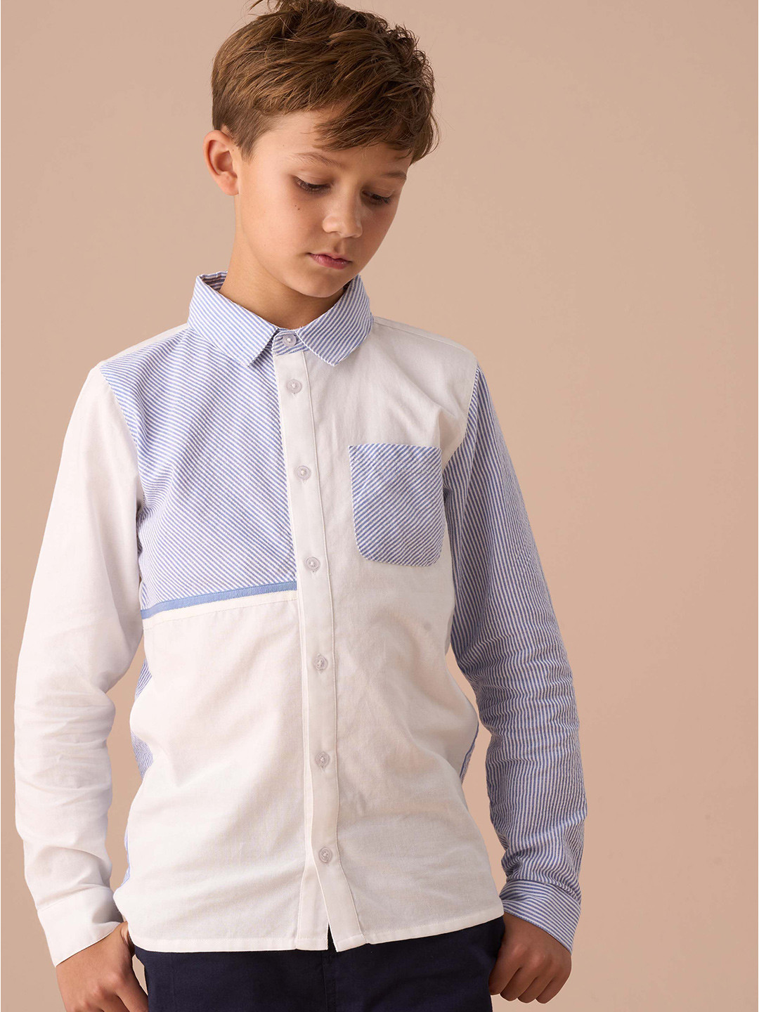 Angel & Rocket Boys Colourblocked Spread Collar Cotton Regular Fit Shirt