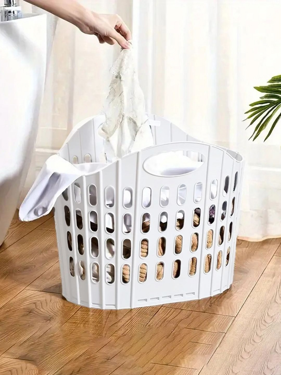 DecorTwist White Foldable Laundry Basket