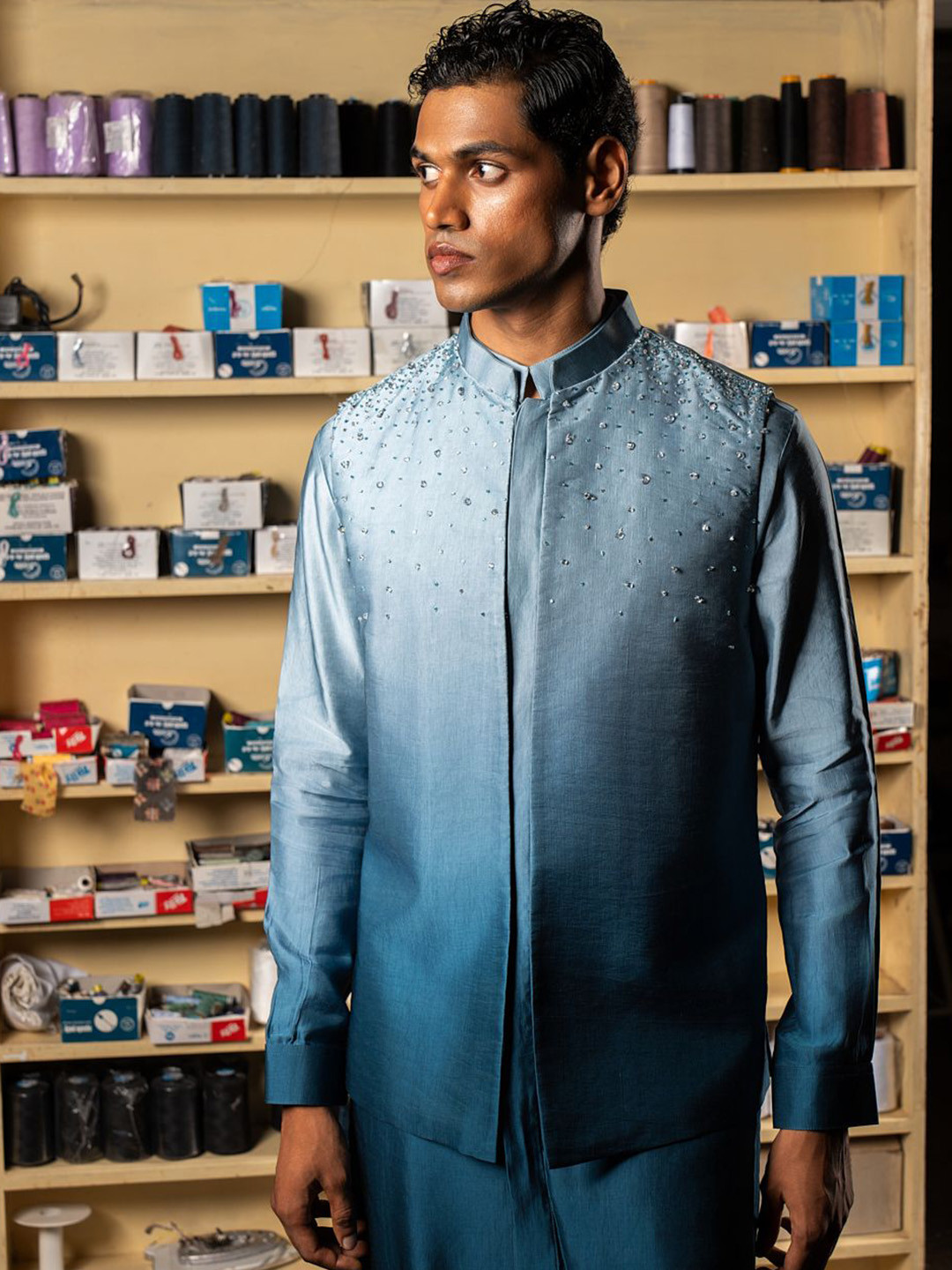 Project Bandi Embellished Satin Nehru Jacket