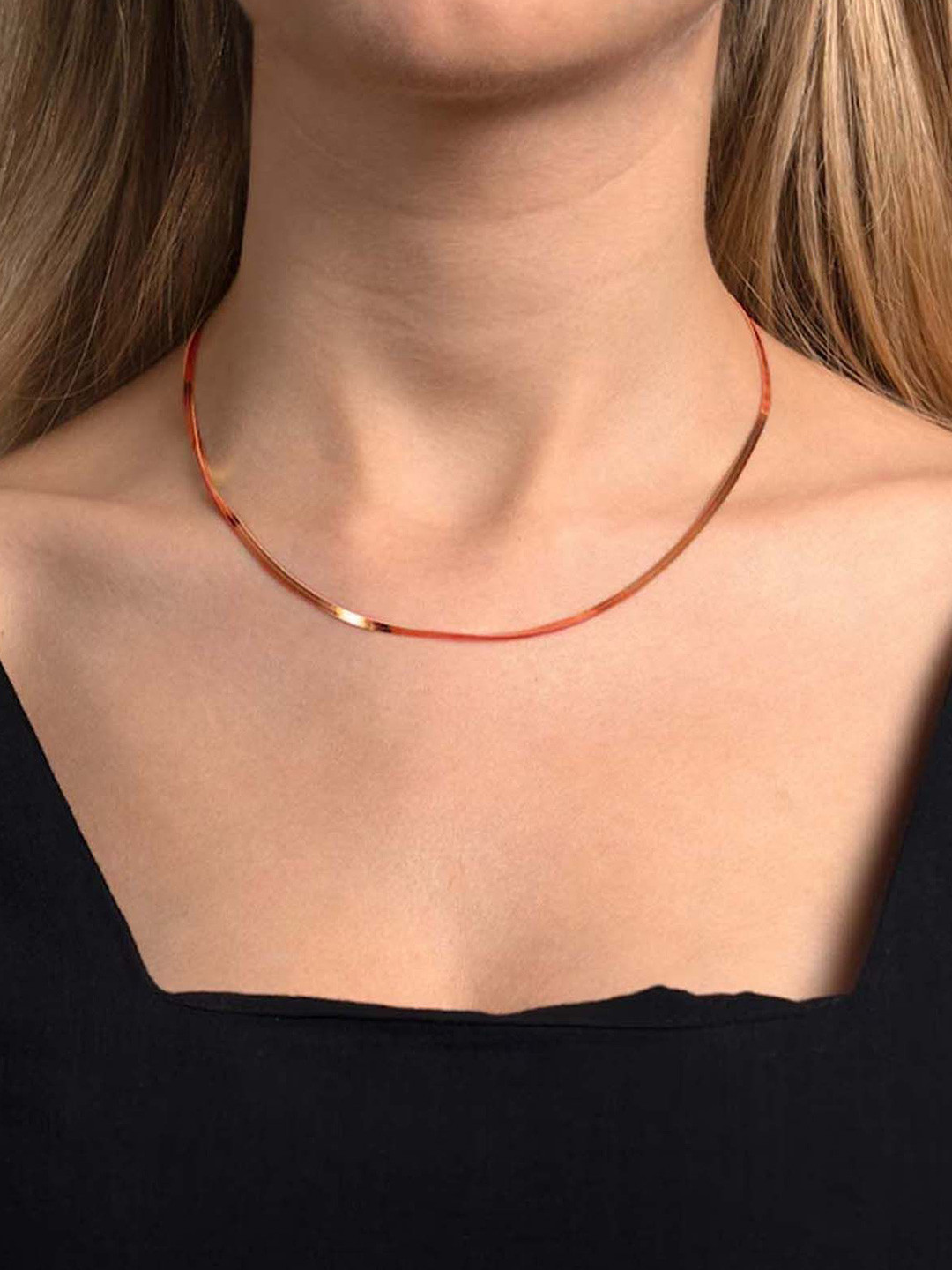 VAMA Women Steel Rose Gold Flat Snake Herringbone Necklace & Chains