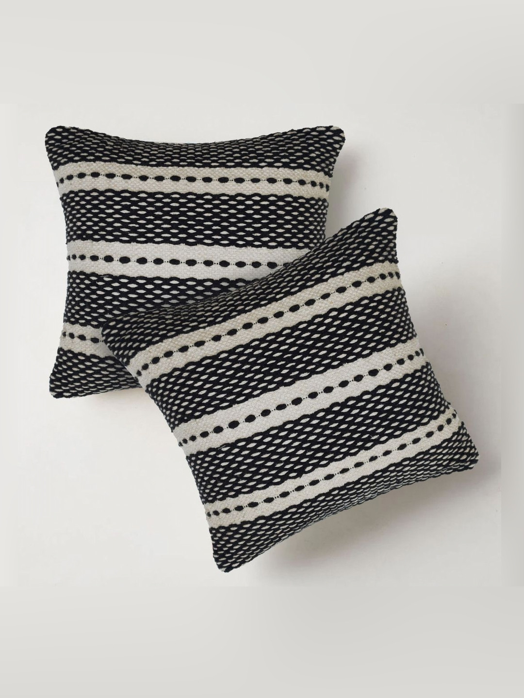 ELEGANT WEAVERS BLACK DOT Striped Cotton Breathable 2 Pcs Cushion Covers - 16 x 16 Inches