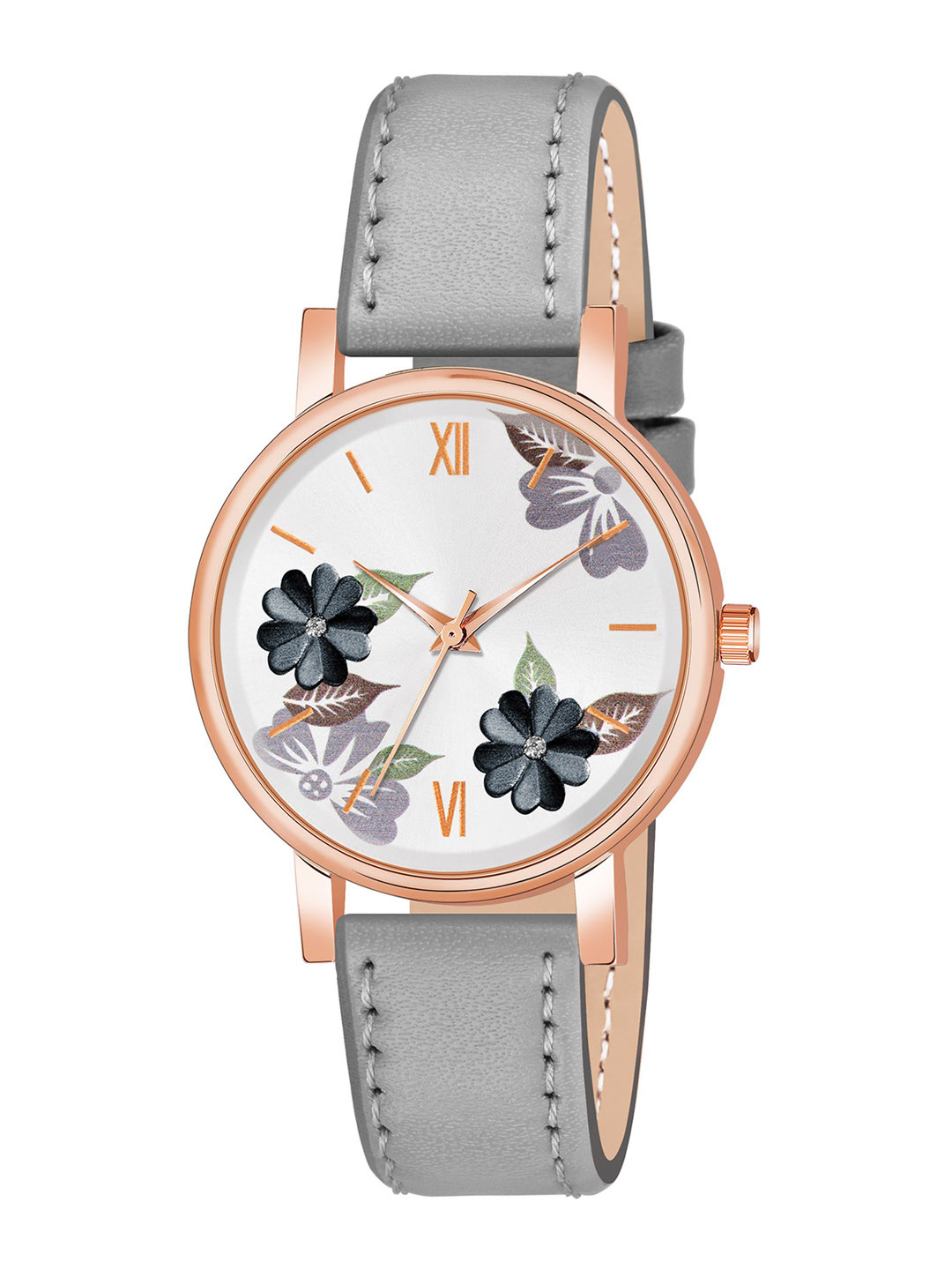 THE SHOPOHOLIC Printed Dial & Leather Straps Analogue Watch K-GREY
