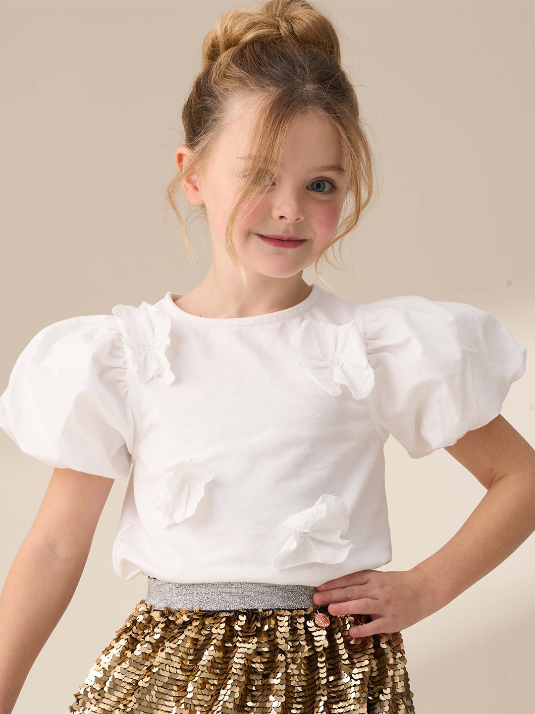 Angel & Rocket Floral Print Puff Sleeve Cotton Crop Top