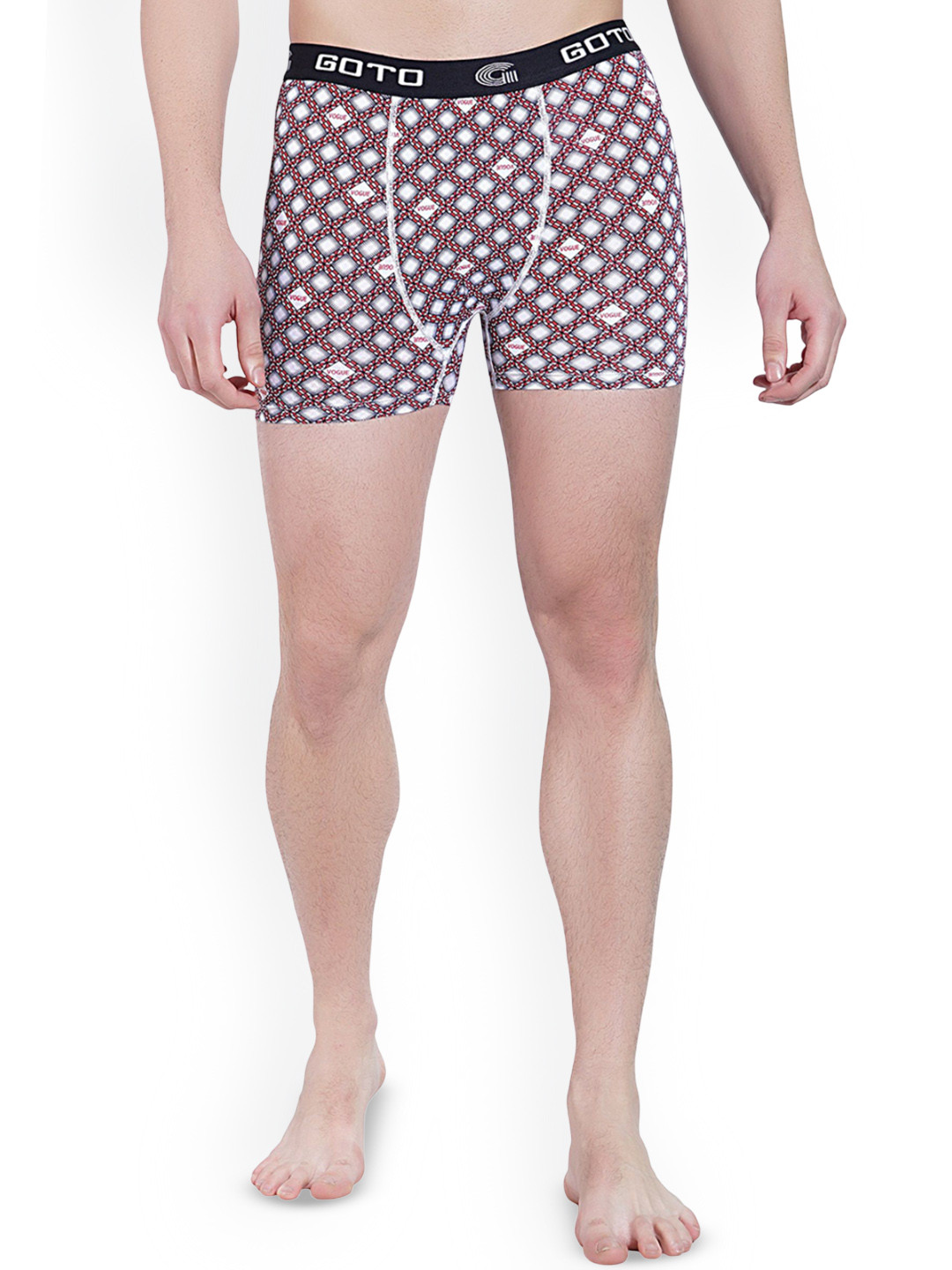 GOTO Basic Briefs NYLON LY PRINT OUTER EL TRUNK WHT&RED PR