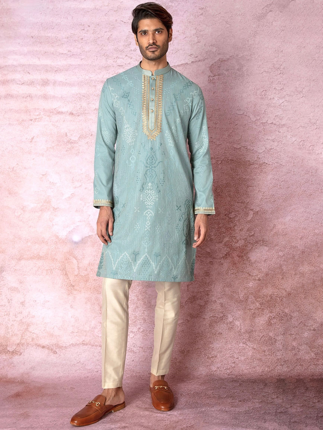 ASUKA Men Yoke Design Regular Thread Work Kurta with Trousers