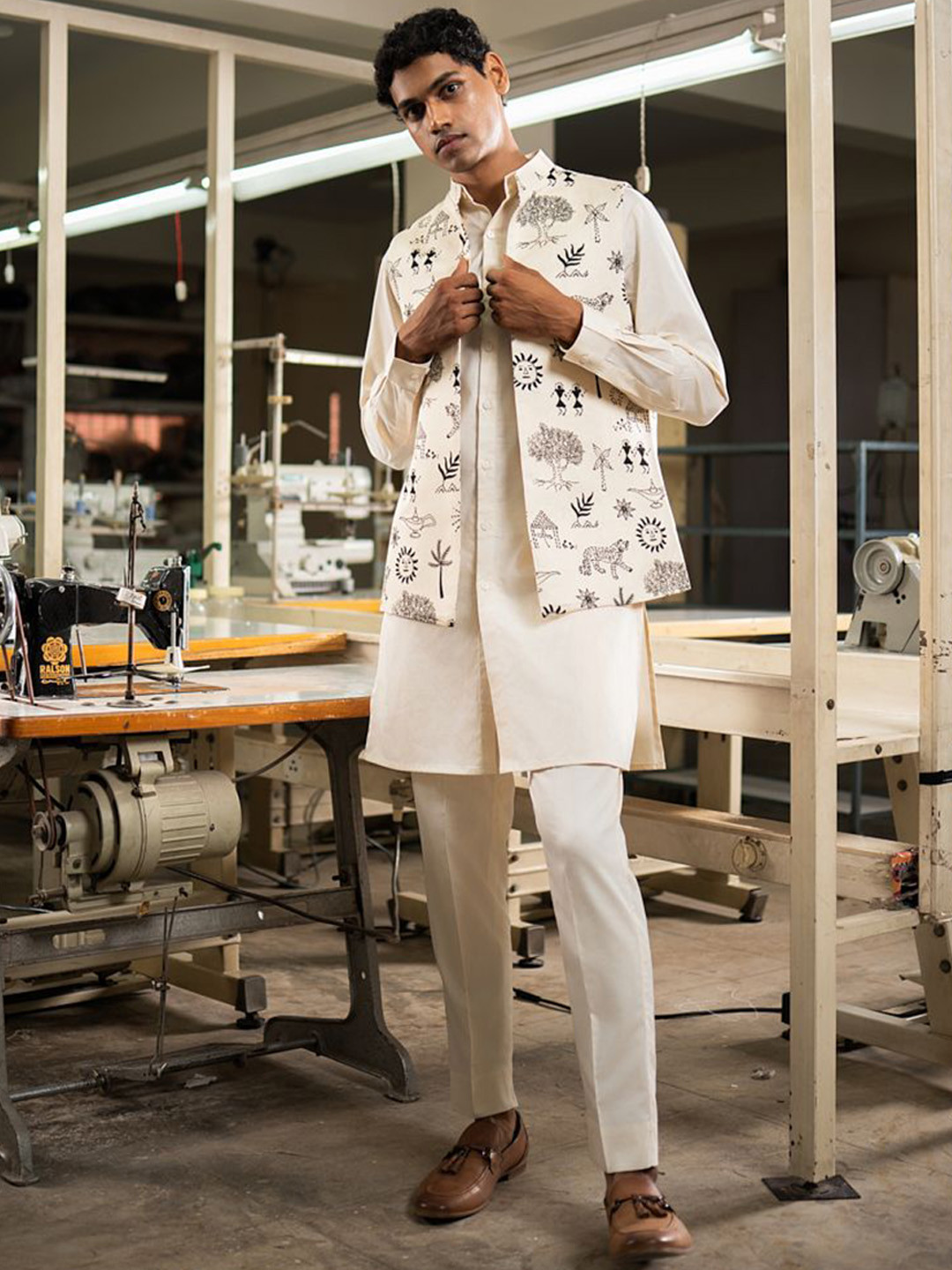 Project Bandi Printed Satin Nehru Jacket