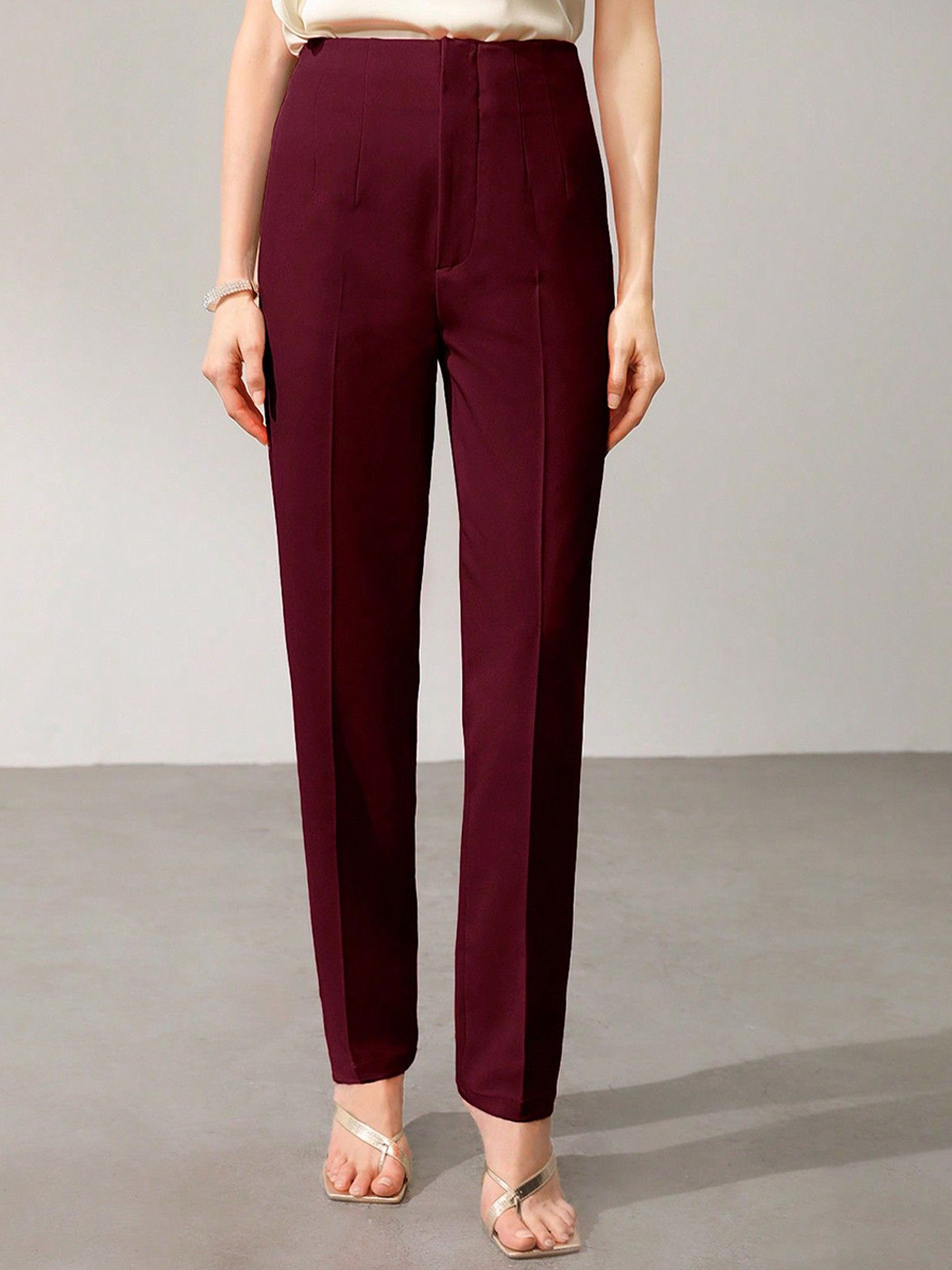 HIGH BUY Women Pencil Skinny Fit High-Rise Pleated Trousers