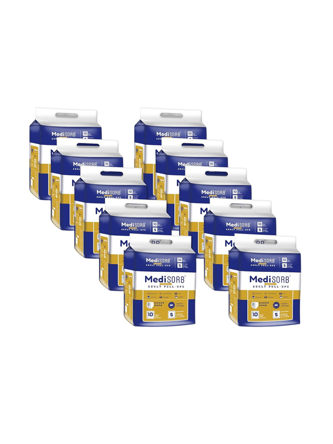 Medisorb Unisex Set Of 10 Adult Pull Ups Diaper Pants - S 10 Pieces Each