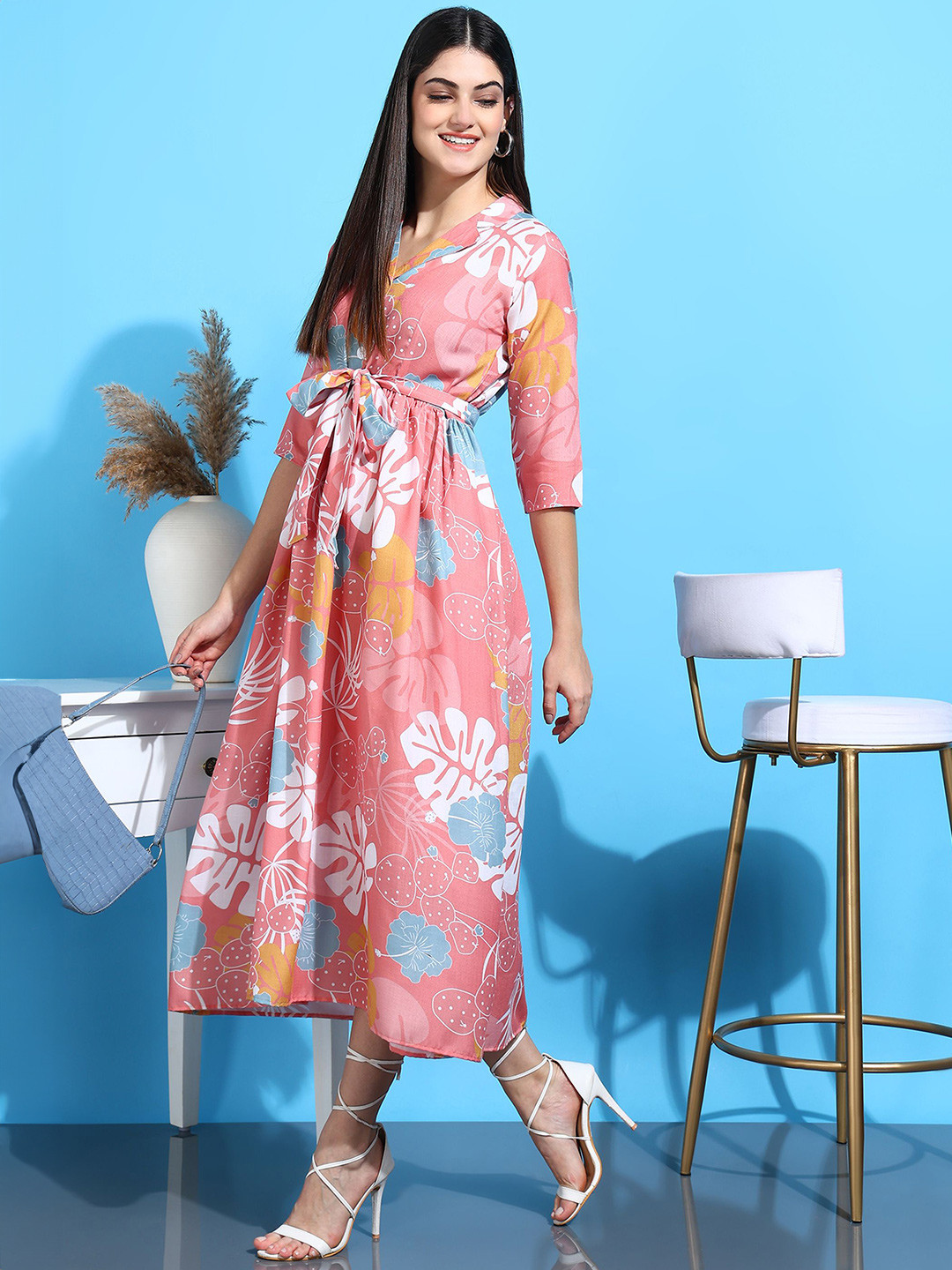 EVANORA Floral Print A-Line Maxi Dress