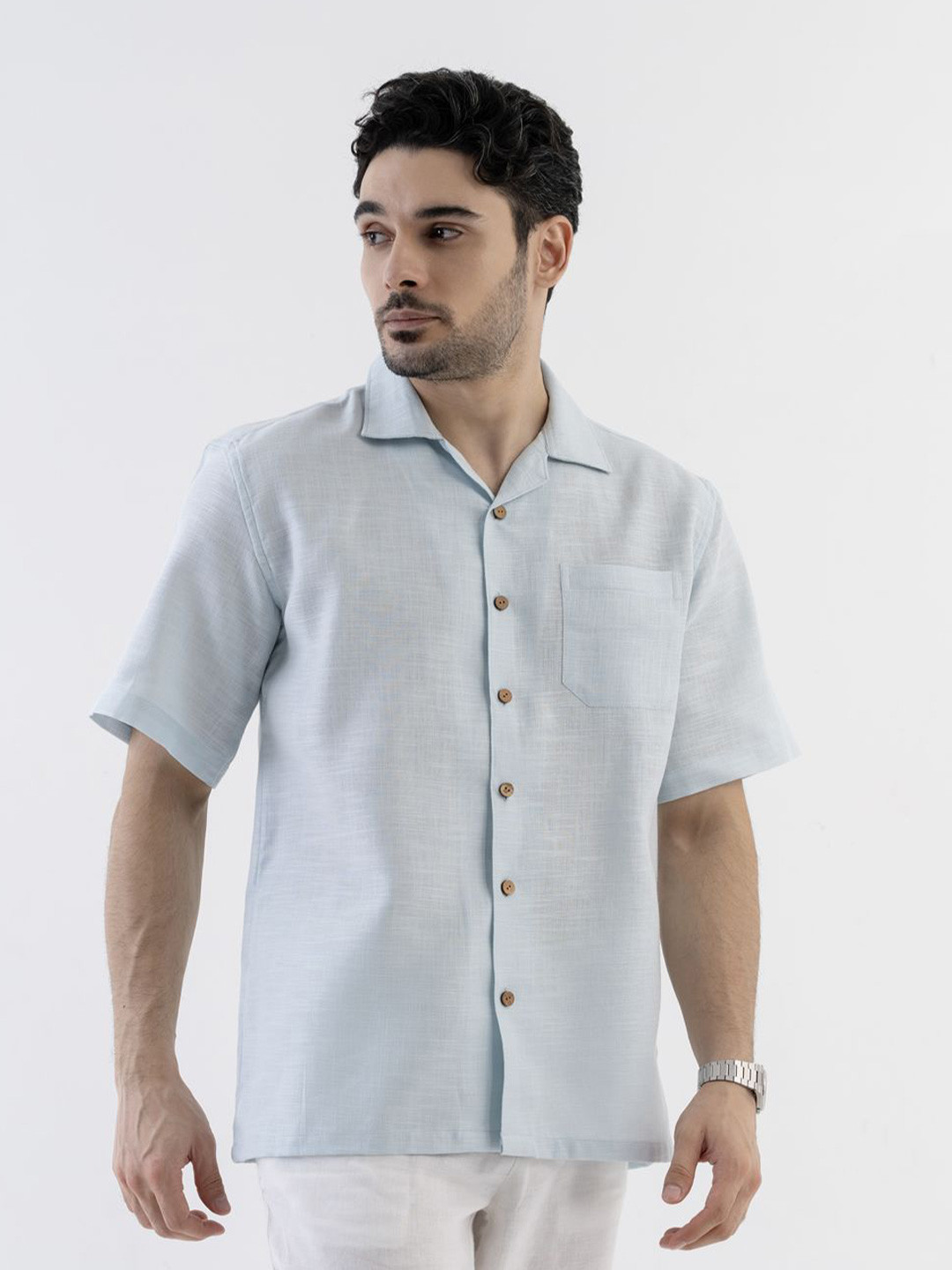 VELLURE Men Half-Sleeve Cuban Collar Shirt