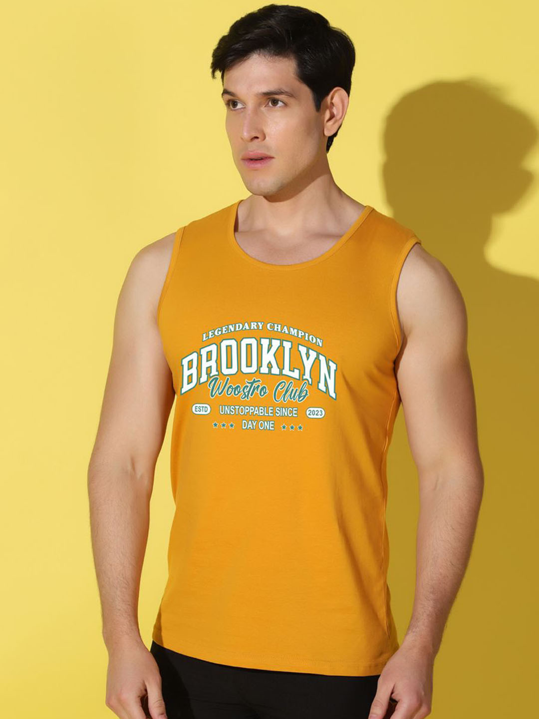 WOOSTRO Printed Gym Innerwear Vest VWS26 BKLN MUSTARD